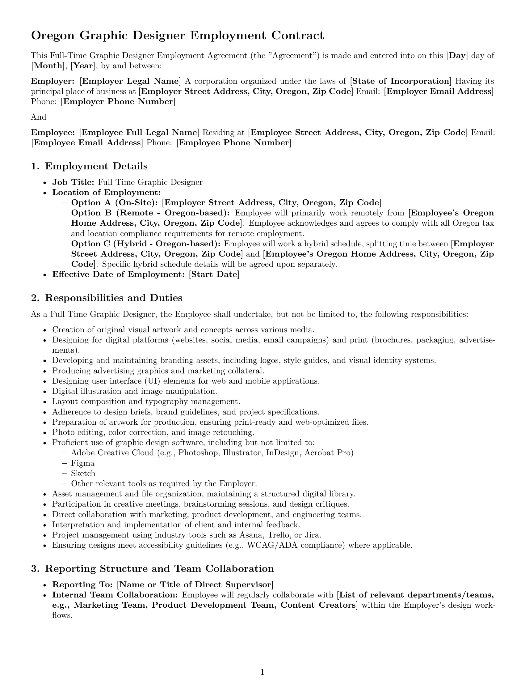 Preview page 1 of Pro Oregon graphic designer employment contract template