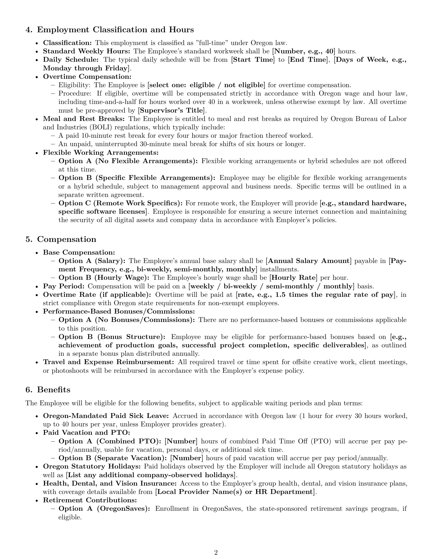 Preview page 2 of Pro Oregon graphic designer employment contract template