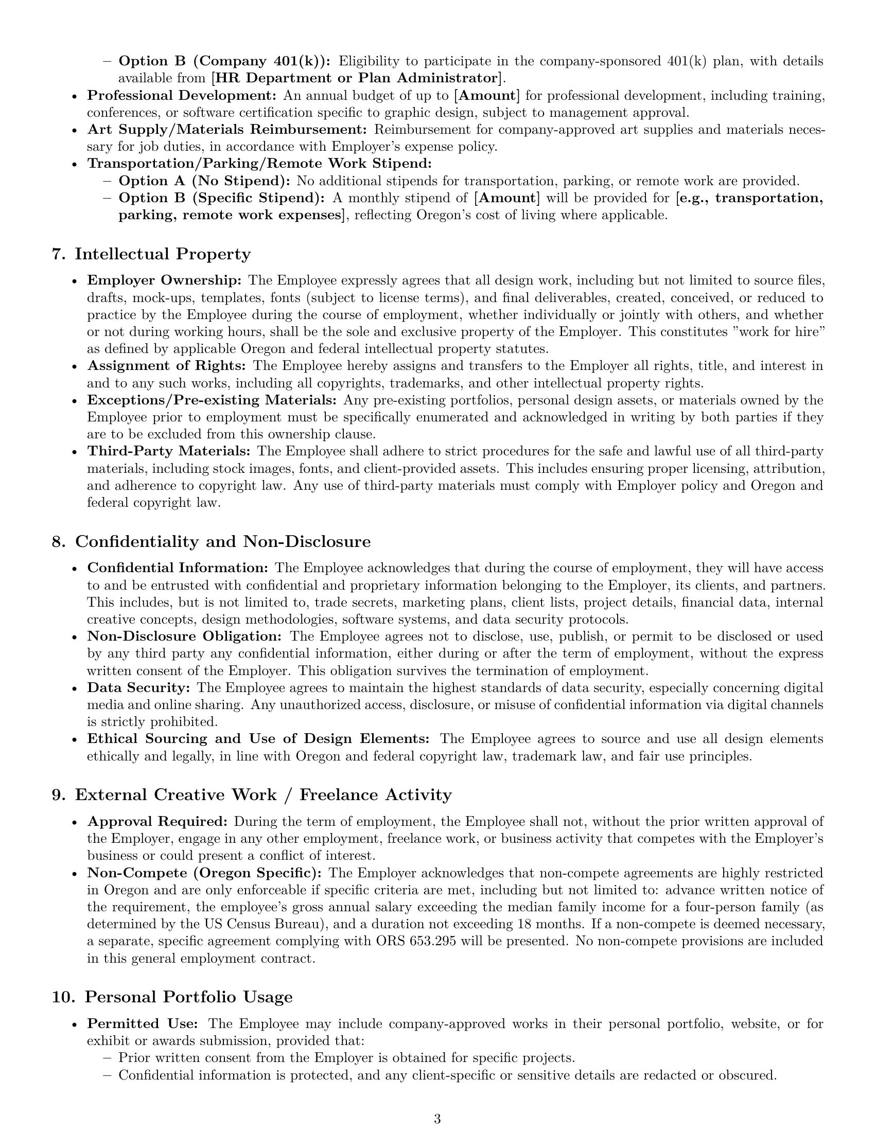 Preview page 3 of Pro Oregon graphic designer employment contract template
