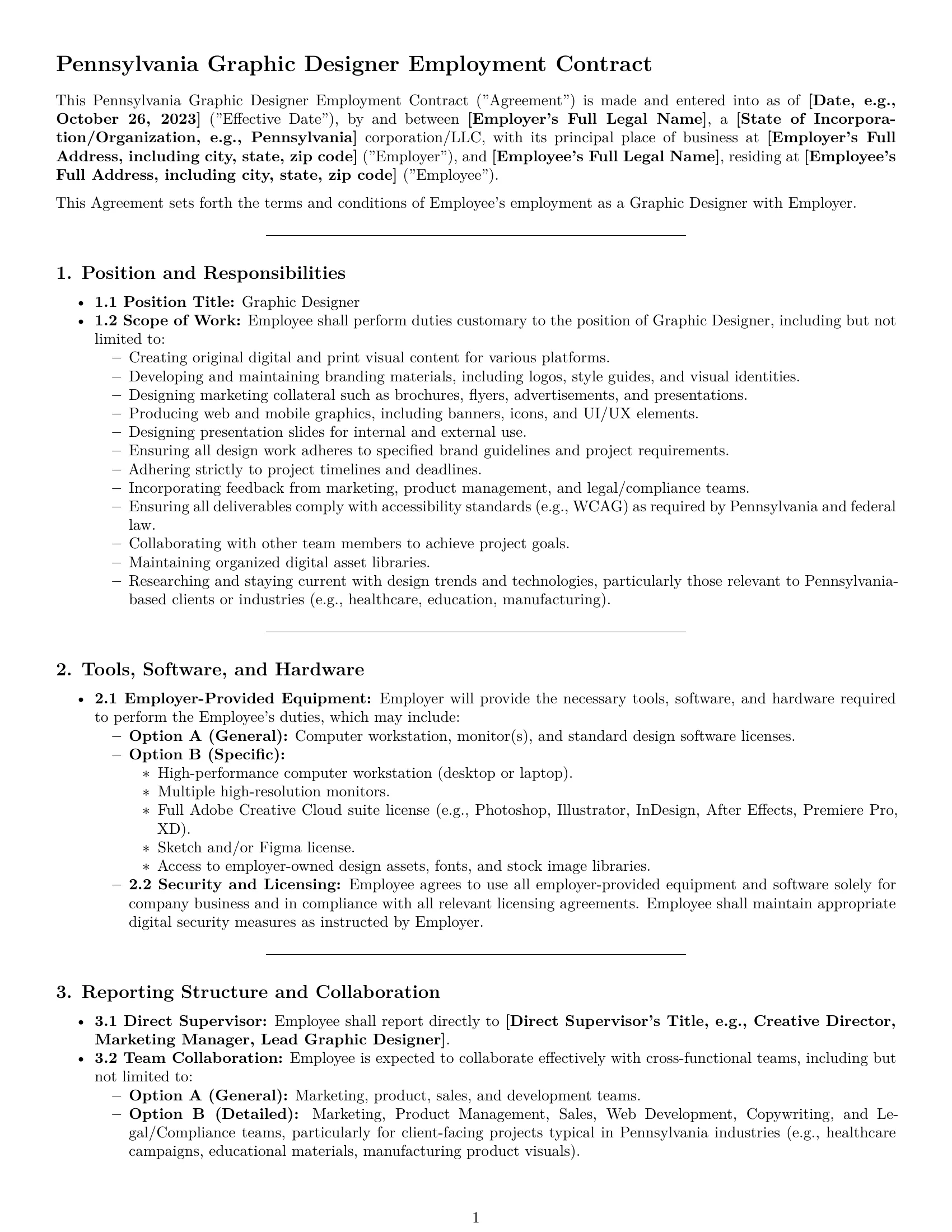 Preview page 1 of Pro Pennsylvania graphic designer employment contract template