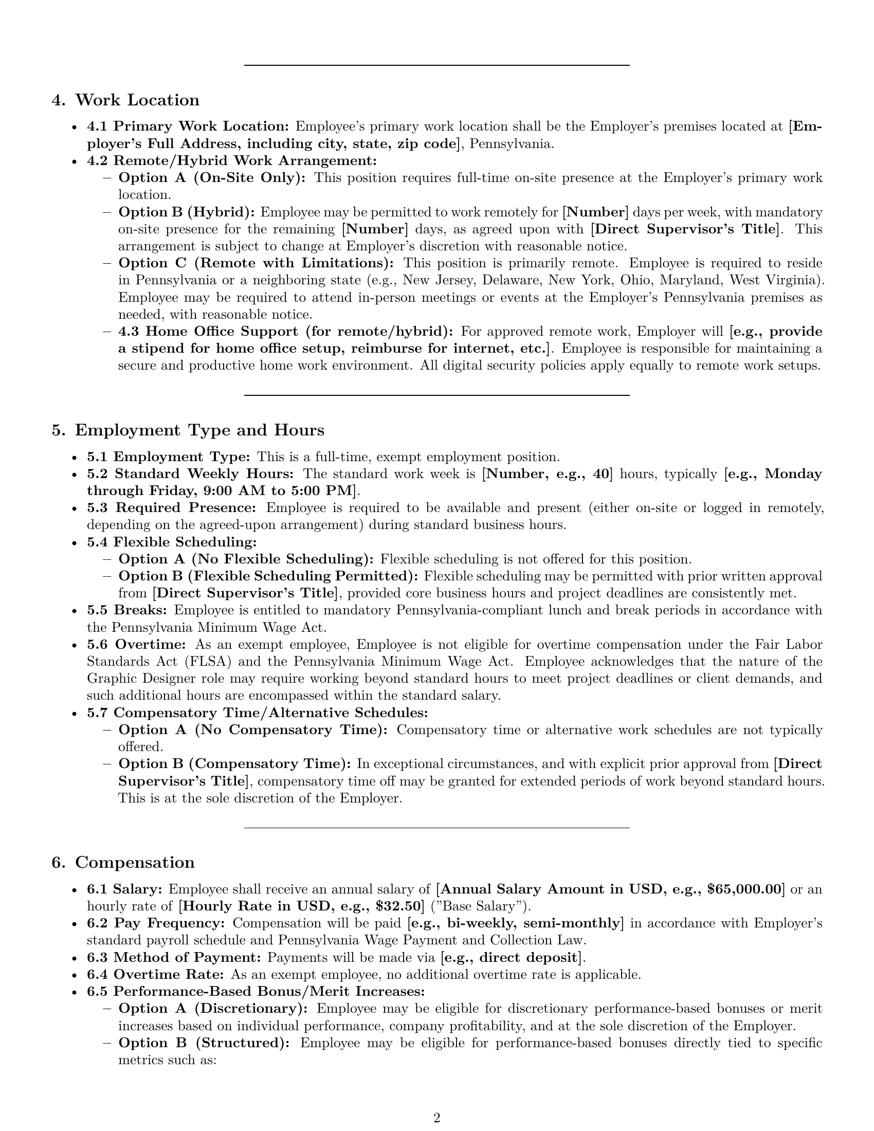 Preview page 2 of Pro Pennsylvania graphic designer employment contract template