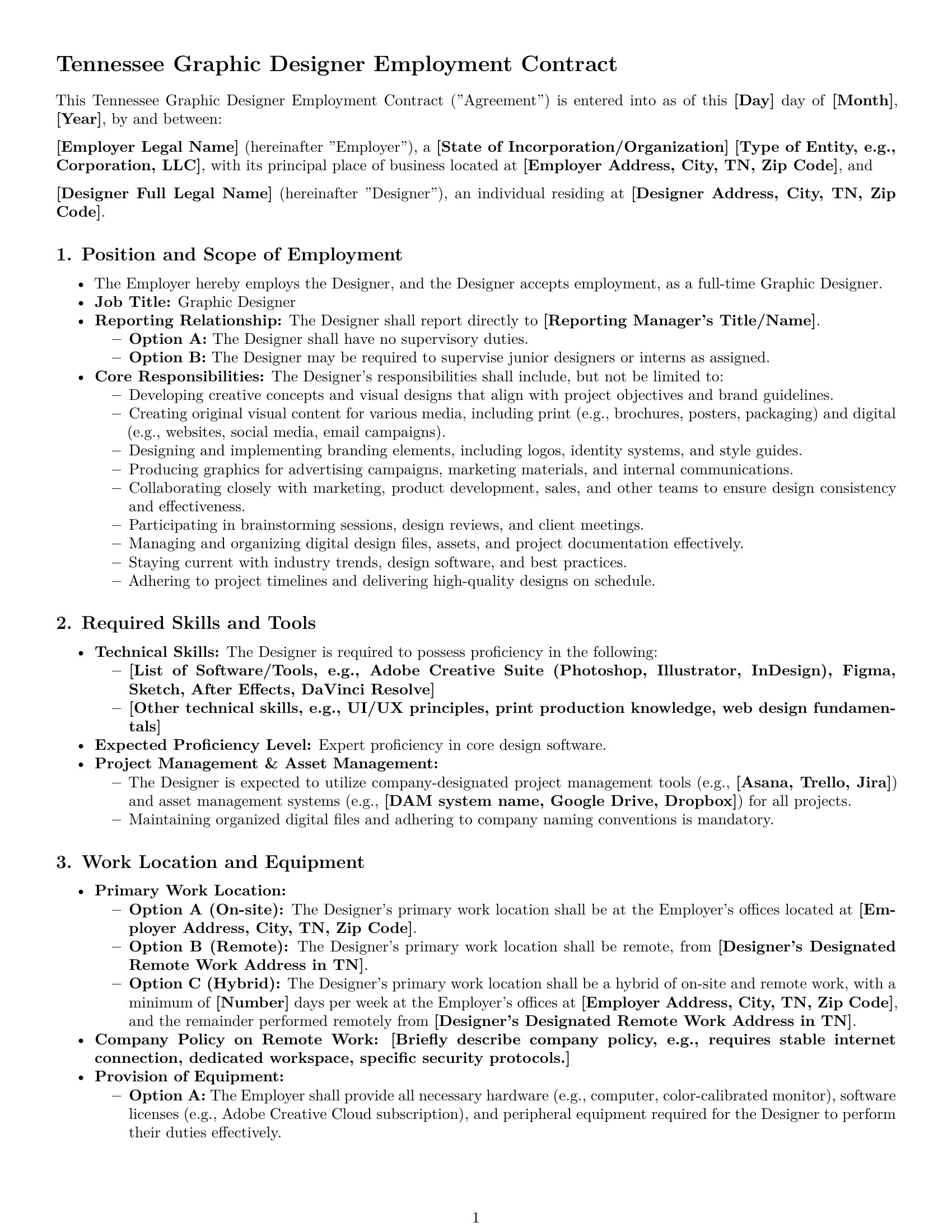 Preview page 1 of Pro Tennessee graphic designer employment contract template