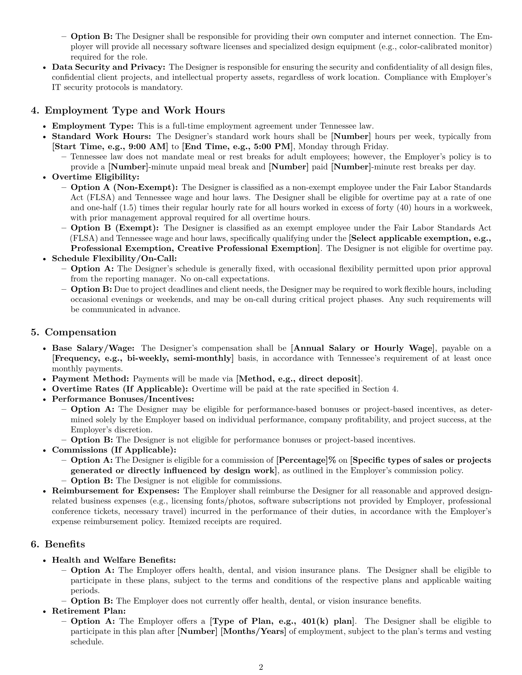 Preview page 2 of Pro Tennessee graphic designer employment contract template