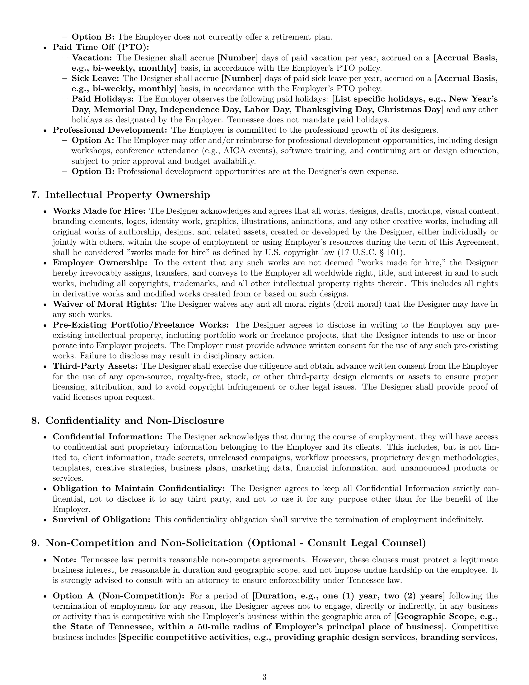 Preview page 3 of Pro Tennessee graphic designer employment contract template
