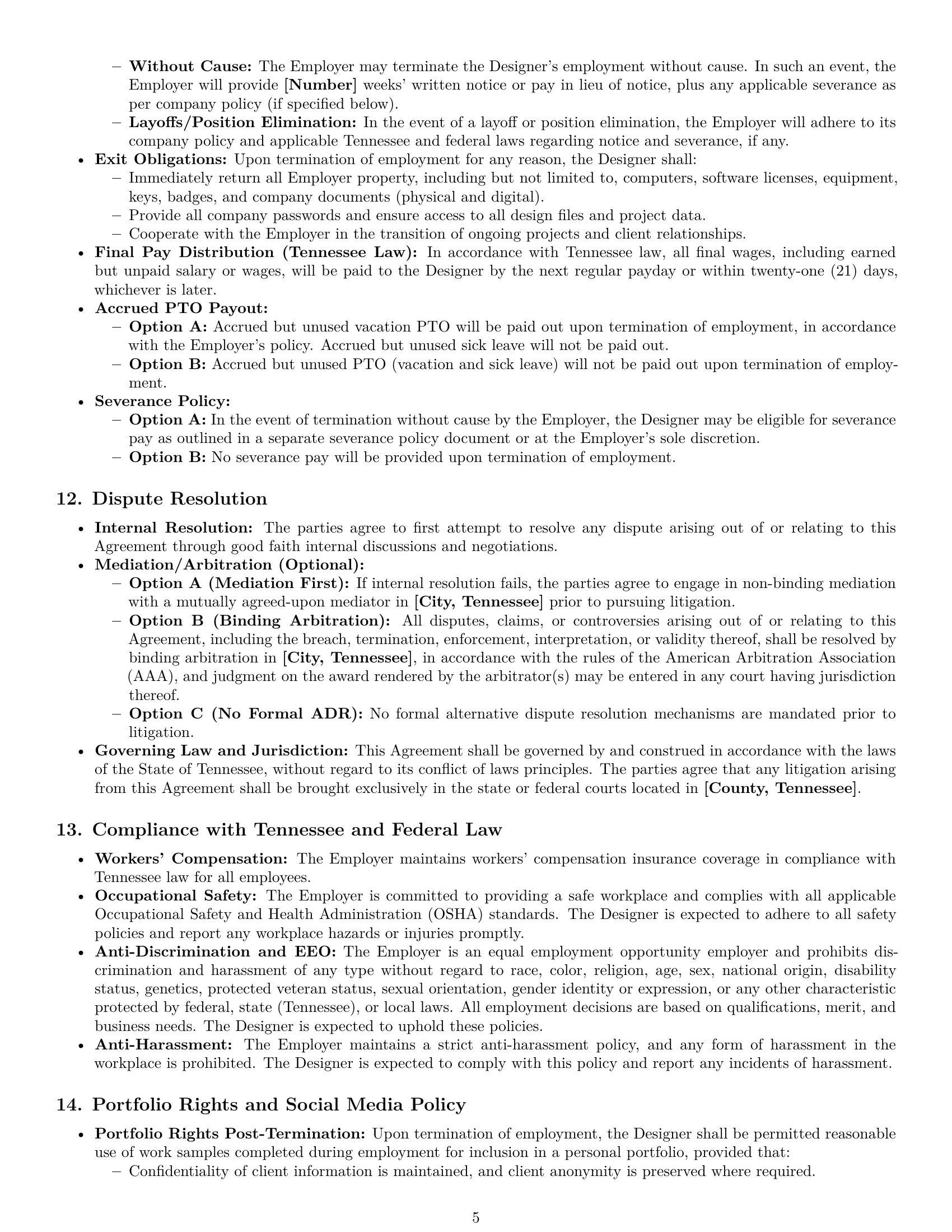 Preview page 5 of Pro Tennessee graphic designer employment contract template