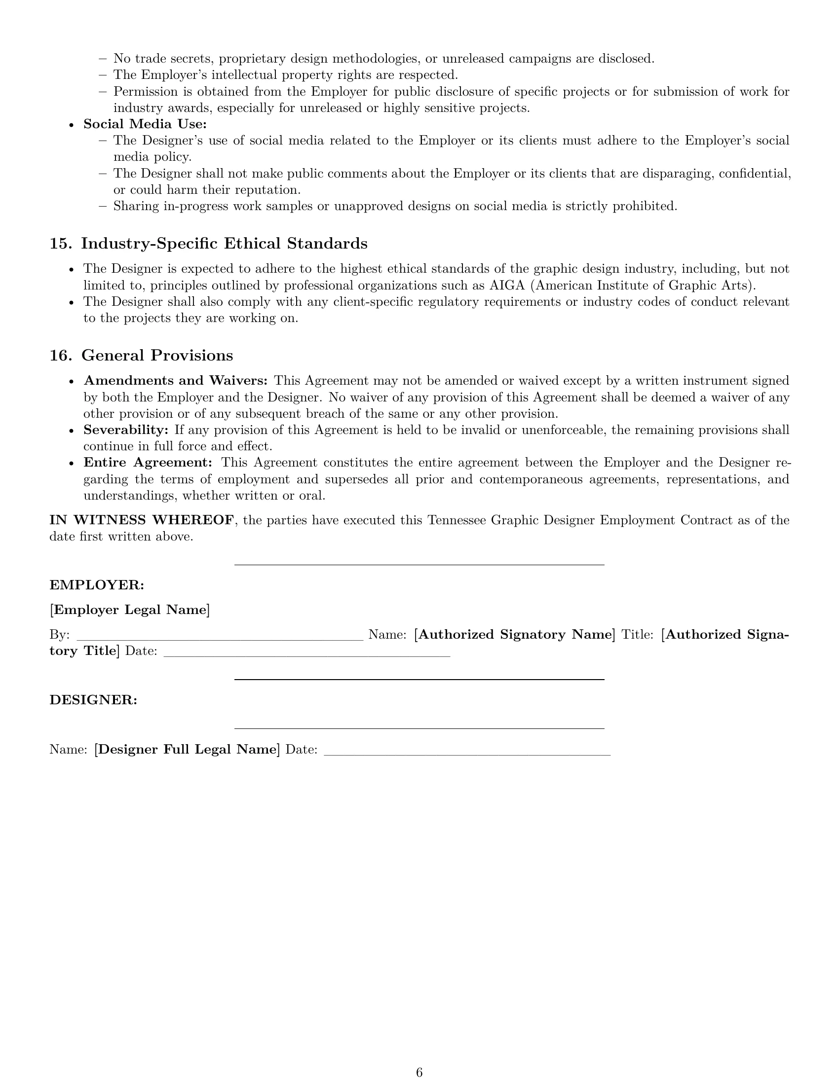 Preview page 6 of Pro Tennessee graphic designer employment contract template