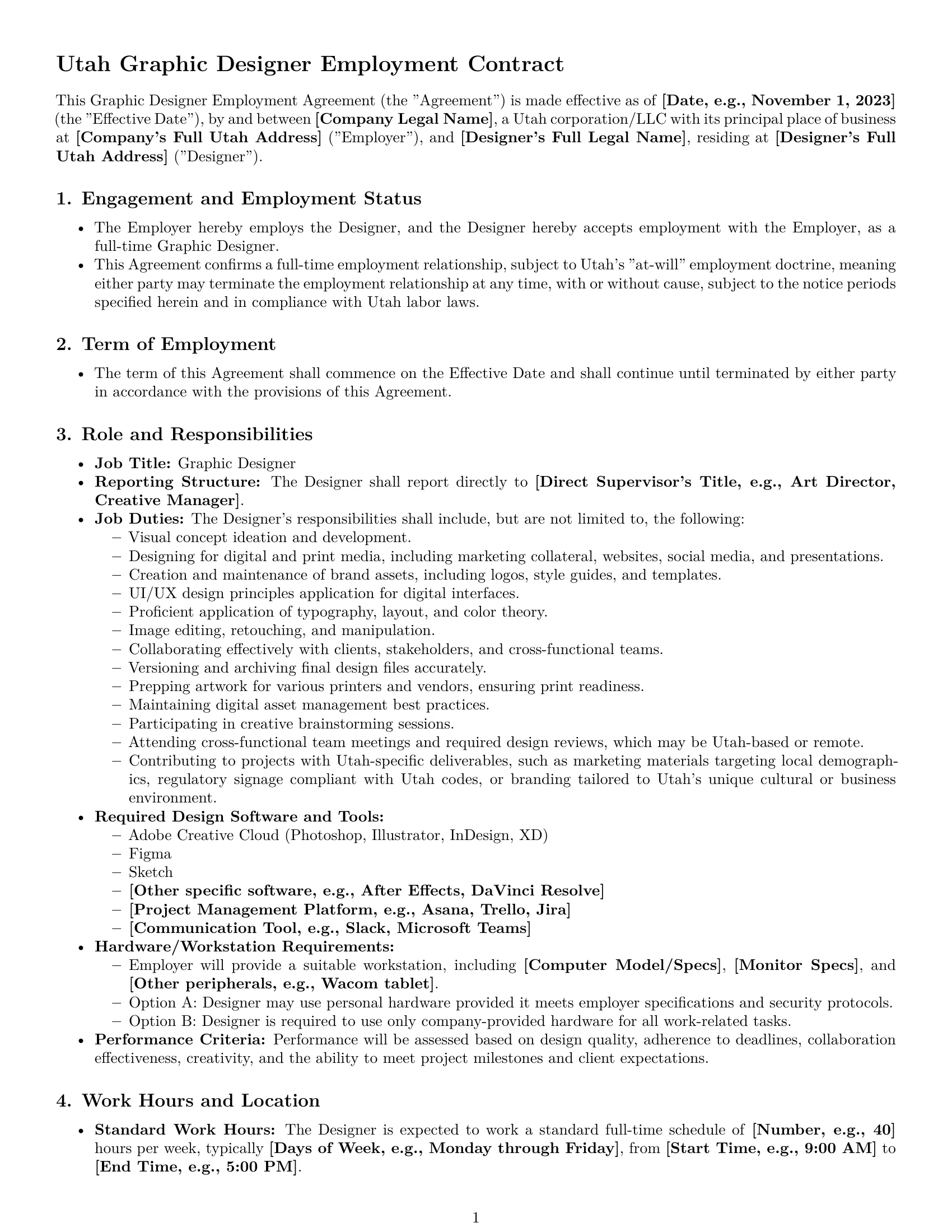Preview page 1 of Pro Utah graphic designer employment contract template