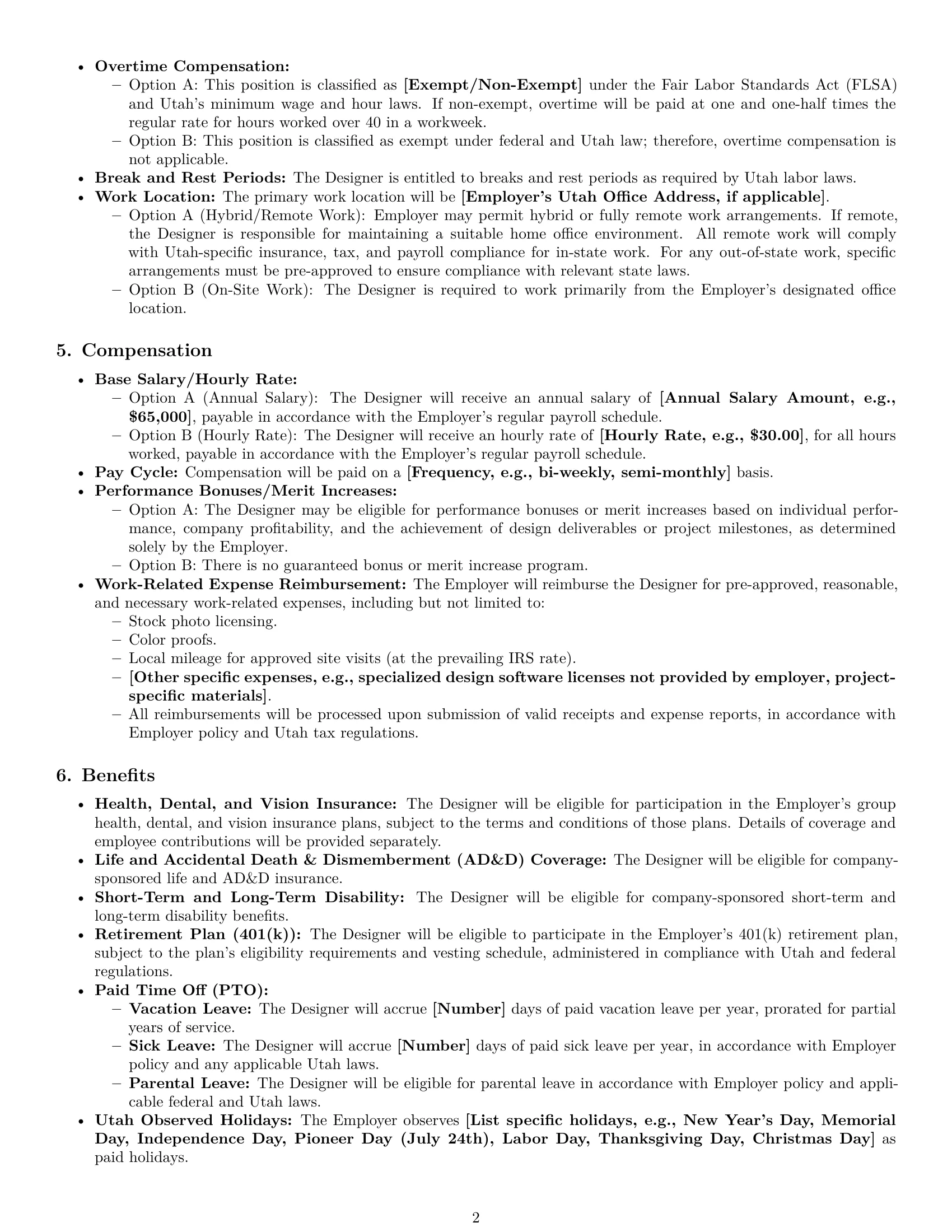 Preview page 2 of Pro Utah graphic designer employment contract template
