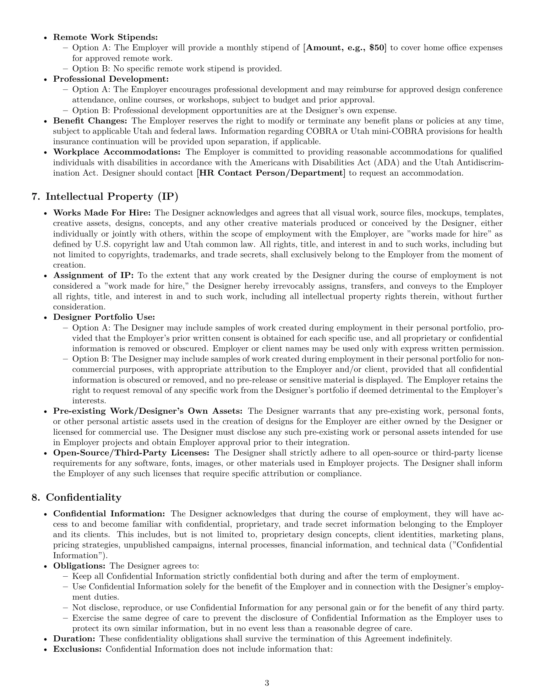 Preview page 3 of Pro Utah graphic designer employment contract template