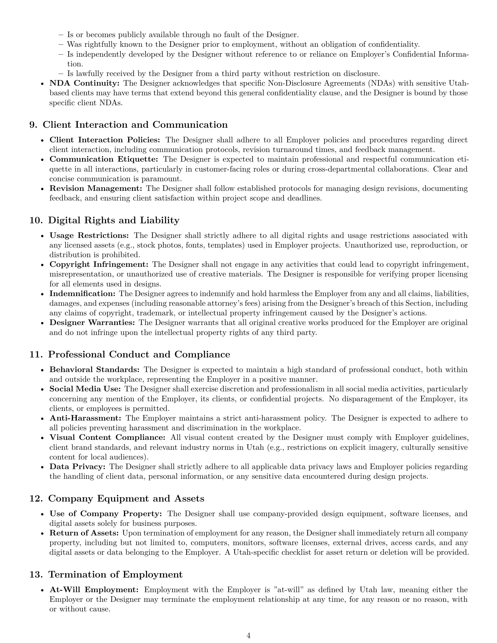 Preview page 4 of Pro Utah graphic designer employment contract template