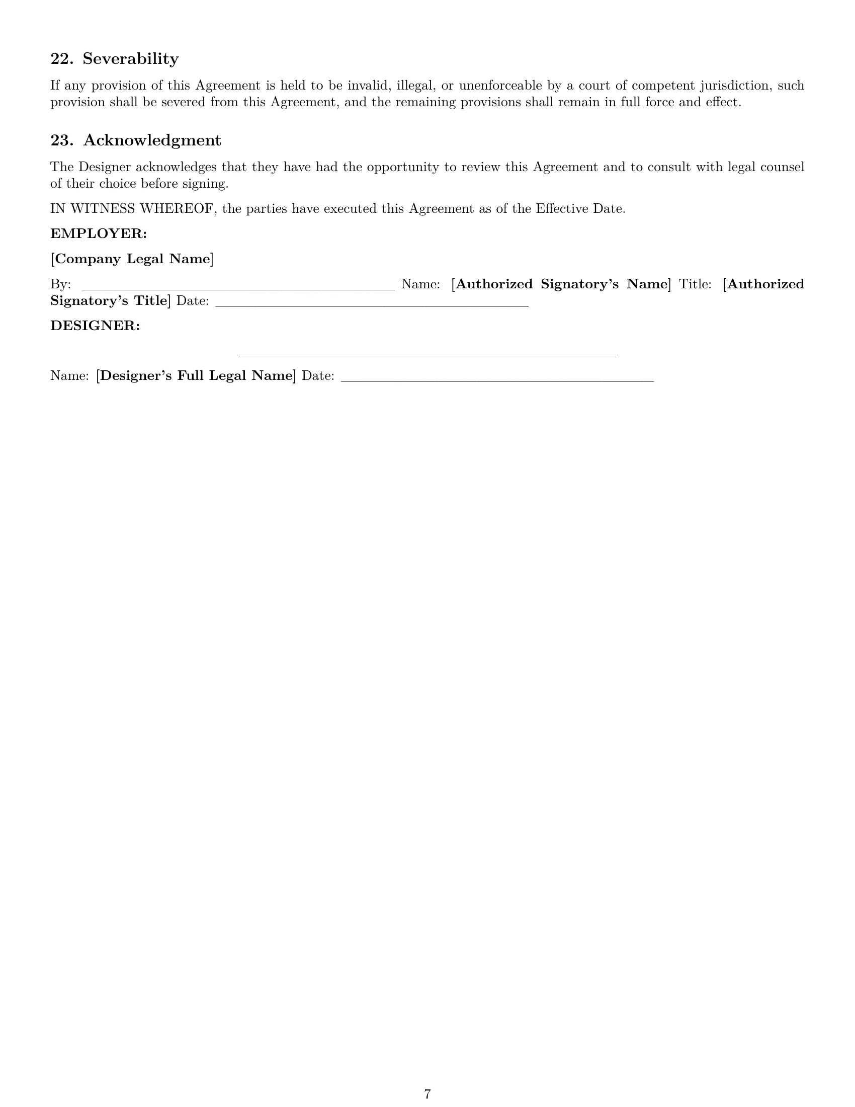 Preview page 7 of Pro Utah graphic designer employment contract template