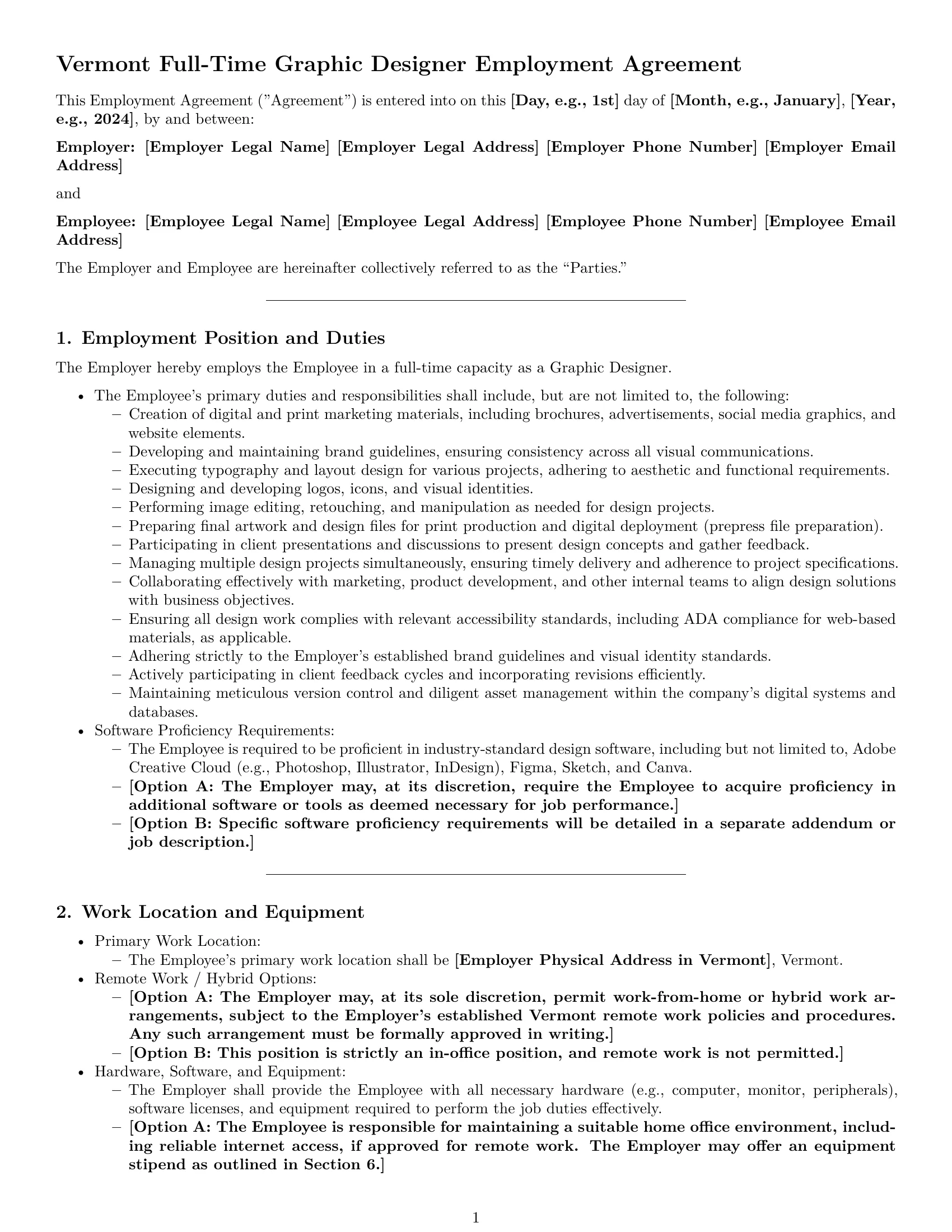 Preview page 1 of Pro Vermont graphic designer employment contract template