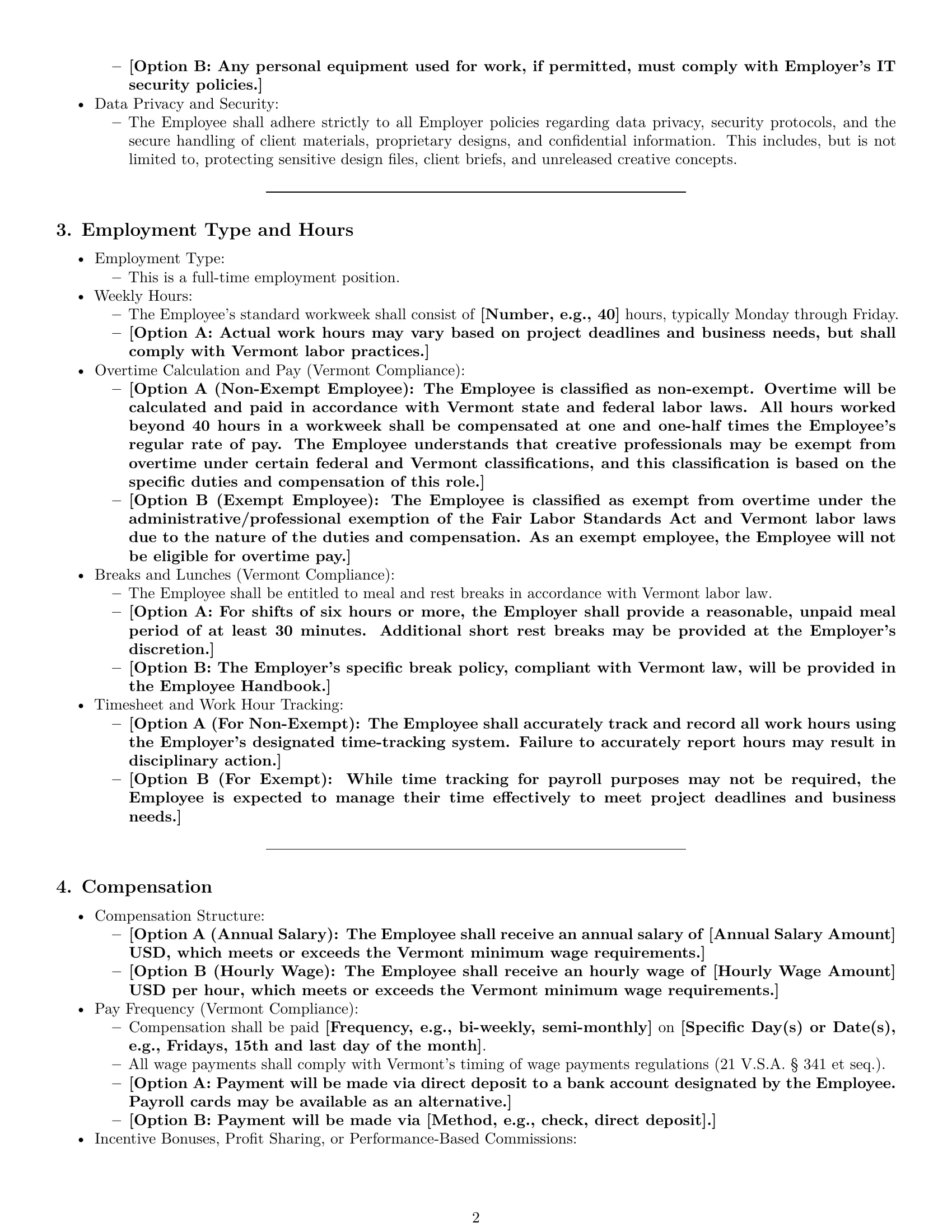 Preview page 2 of Pro Vermont graphic designer employment contract template
