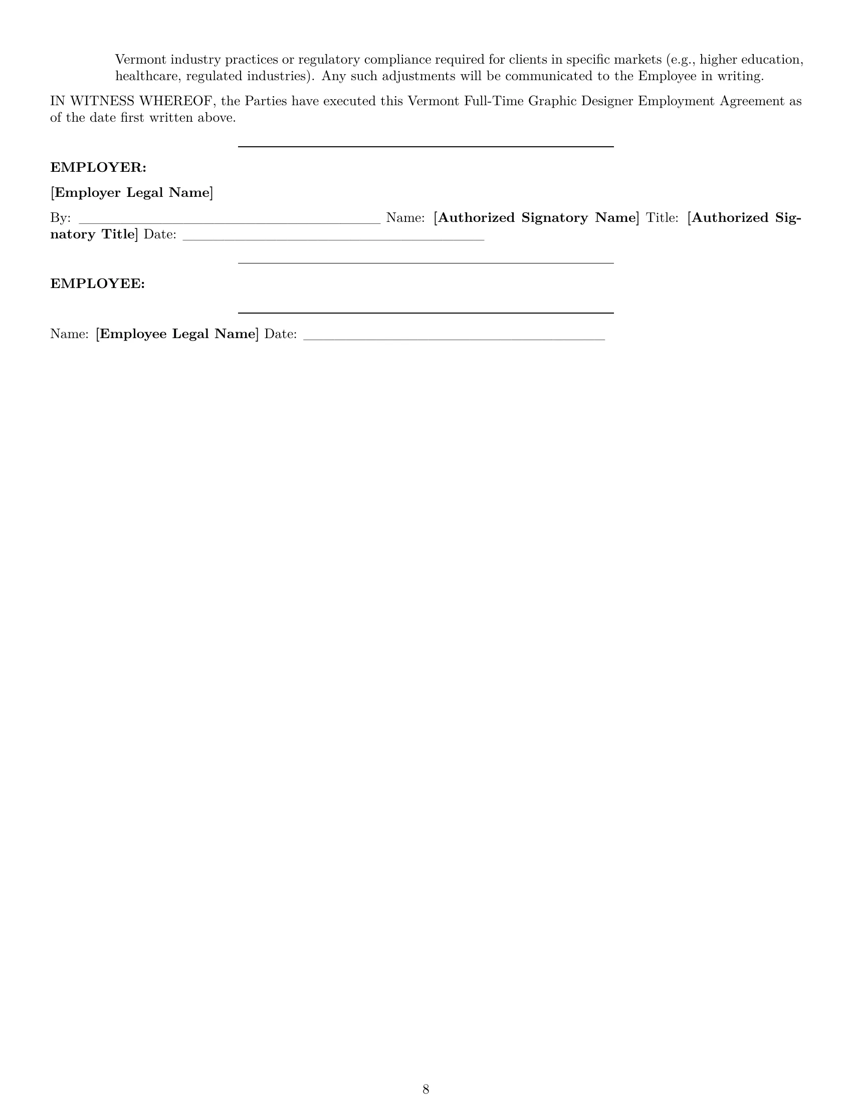 Preview page 8 of Pro Vermont graphic designer employment contract template