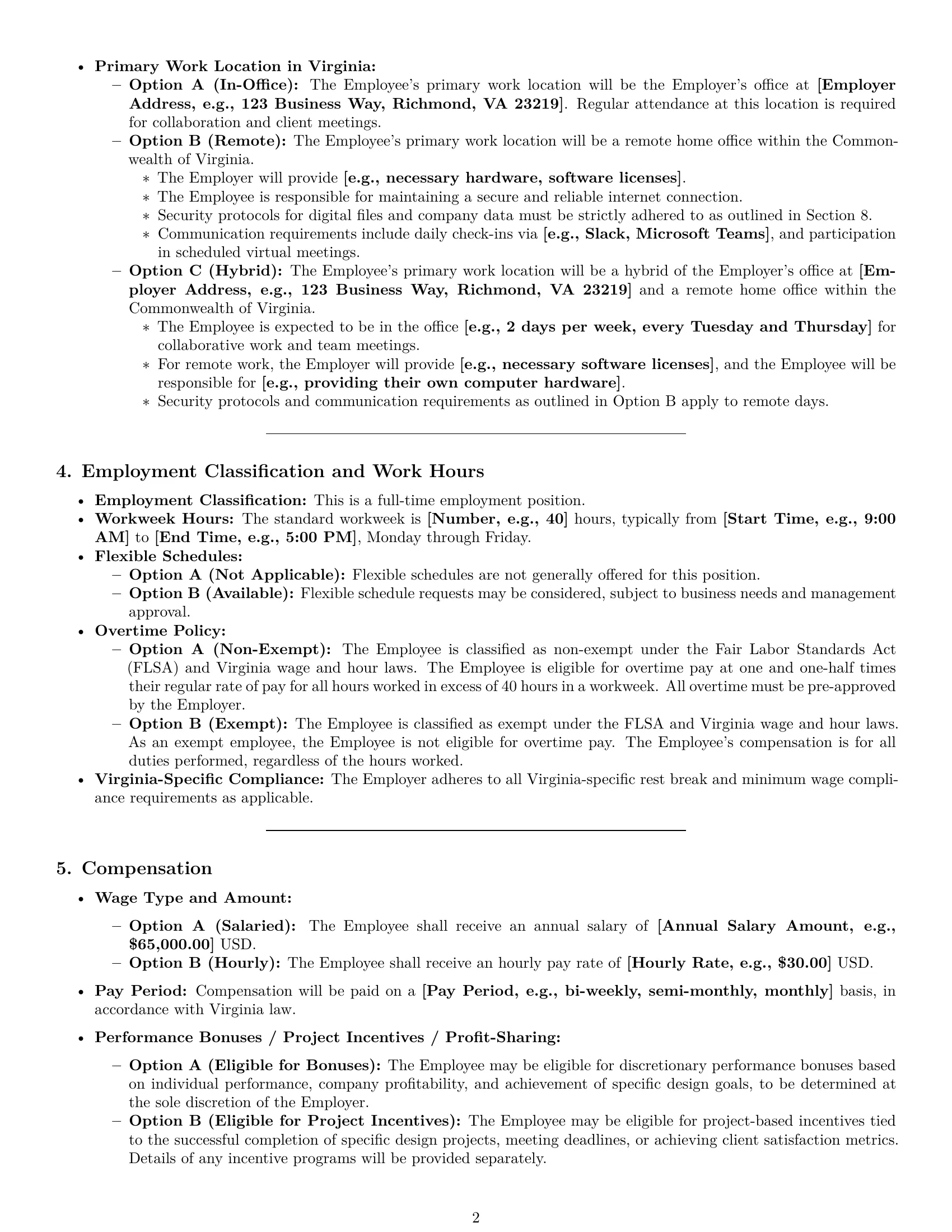 Preview page 2 of Pro Virginia graphic designer employment contract template