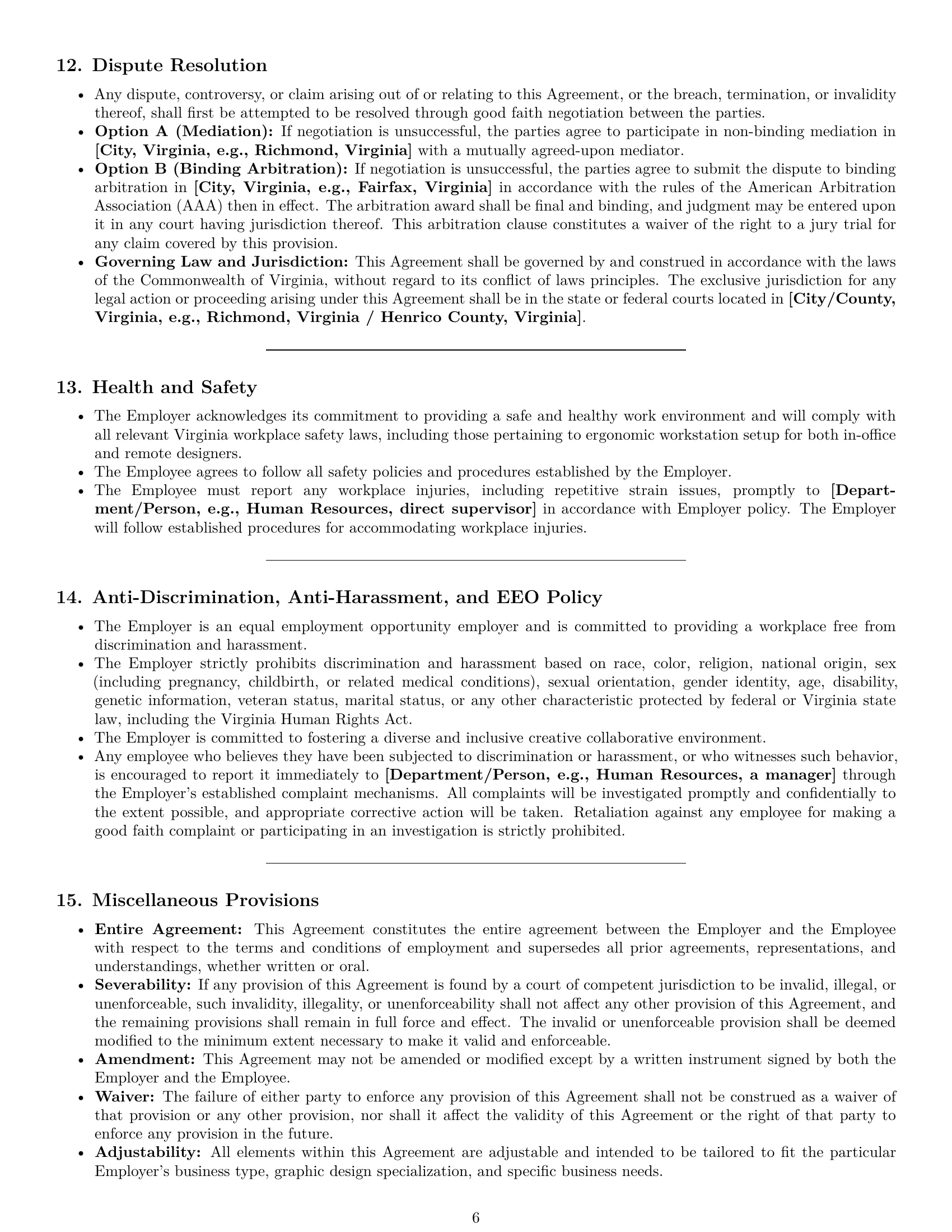 Preview page 6 of Pro Virginia graphic designer employment contract template
