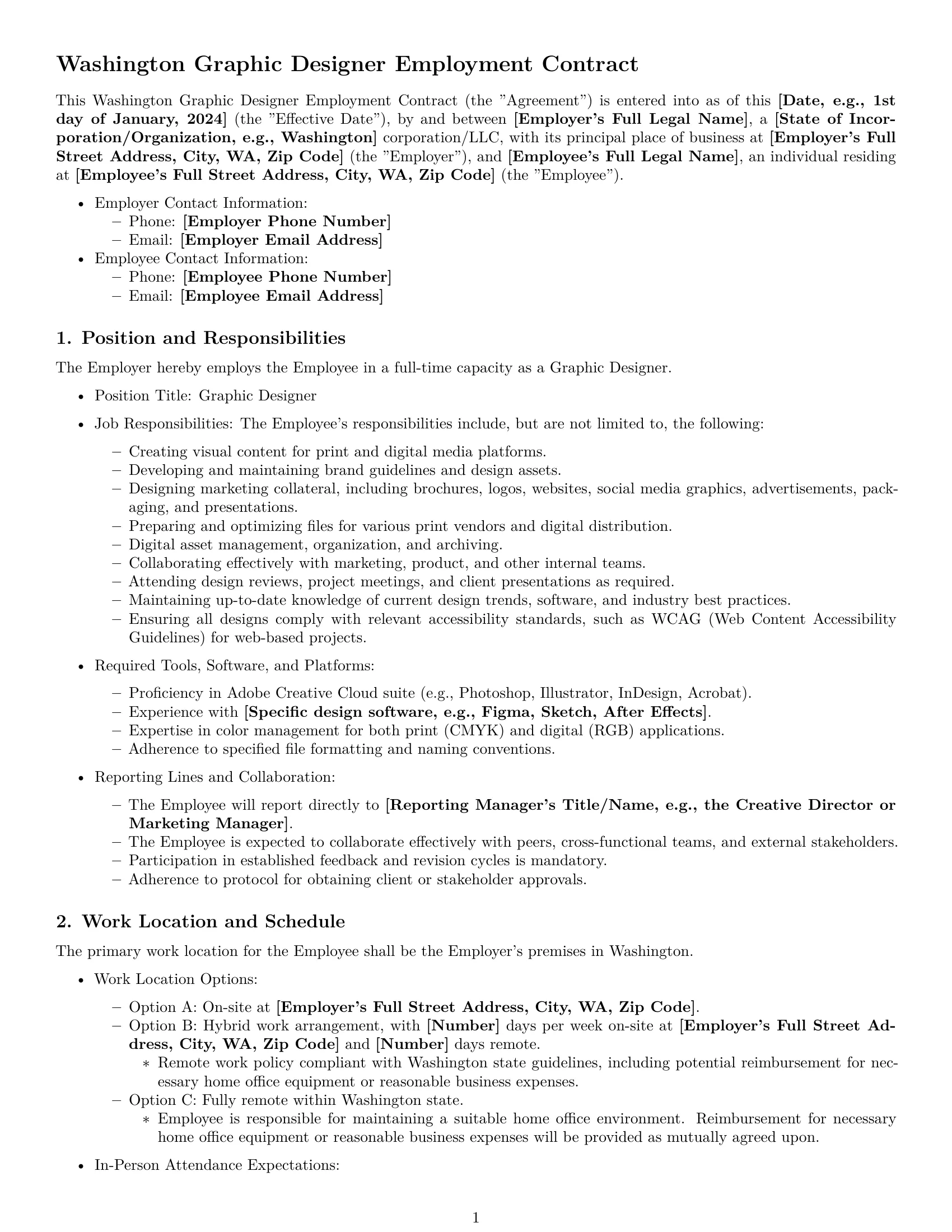 Preview page 1 of Pro Washington graphic designer employment contract template