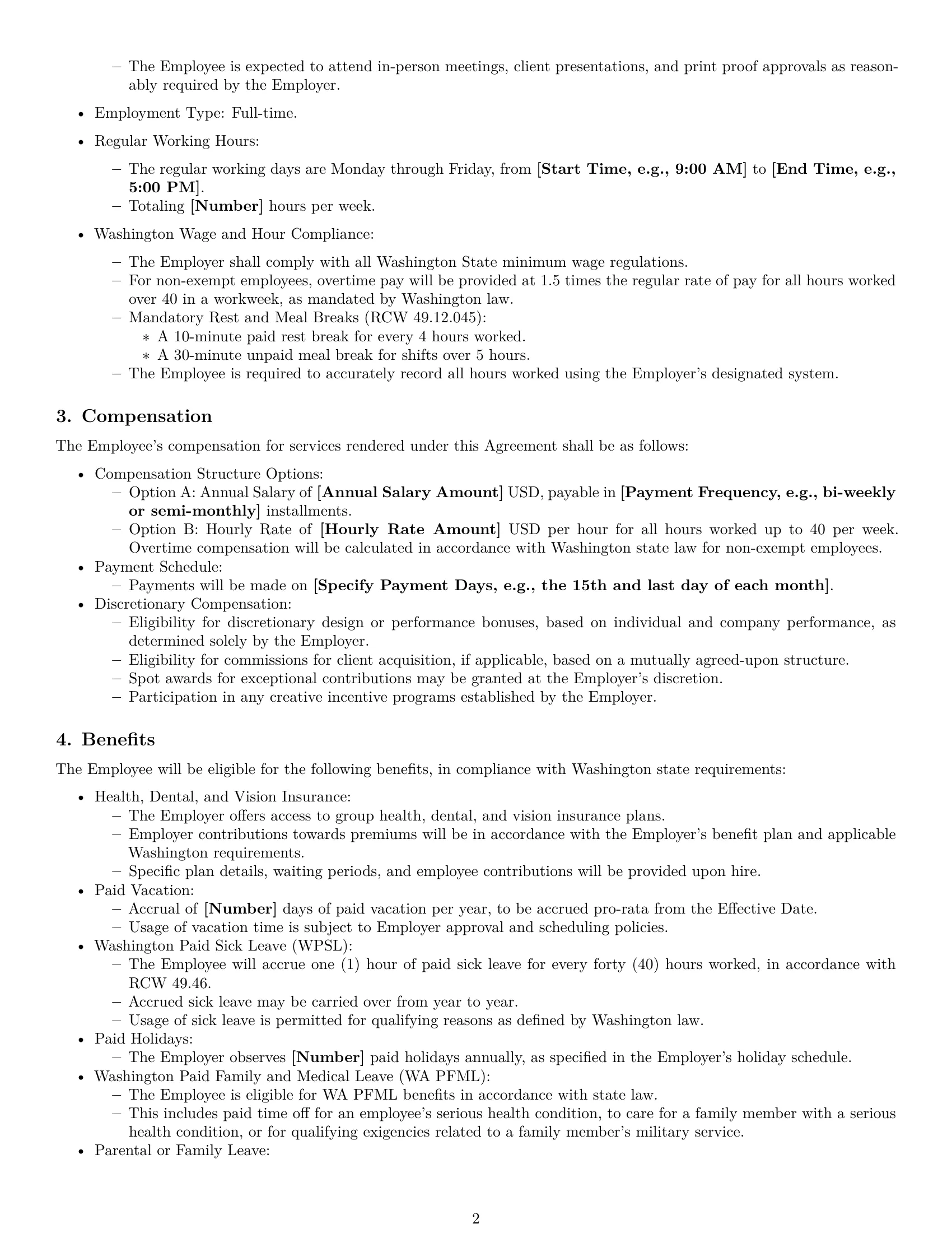 Preview page 2 of Pro Washington graphic designer employment contract template