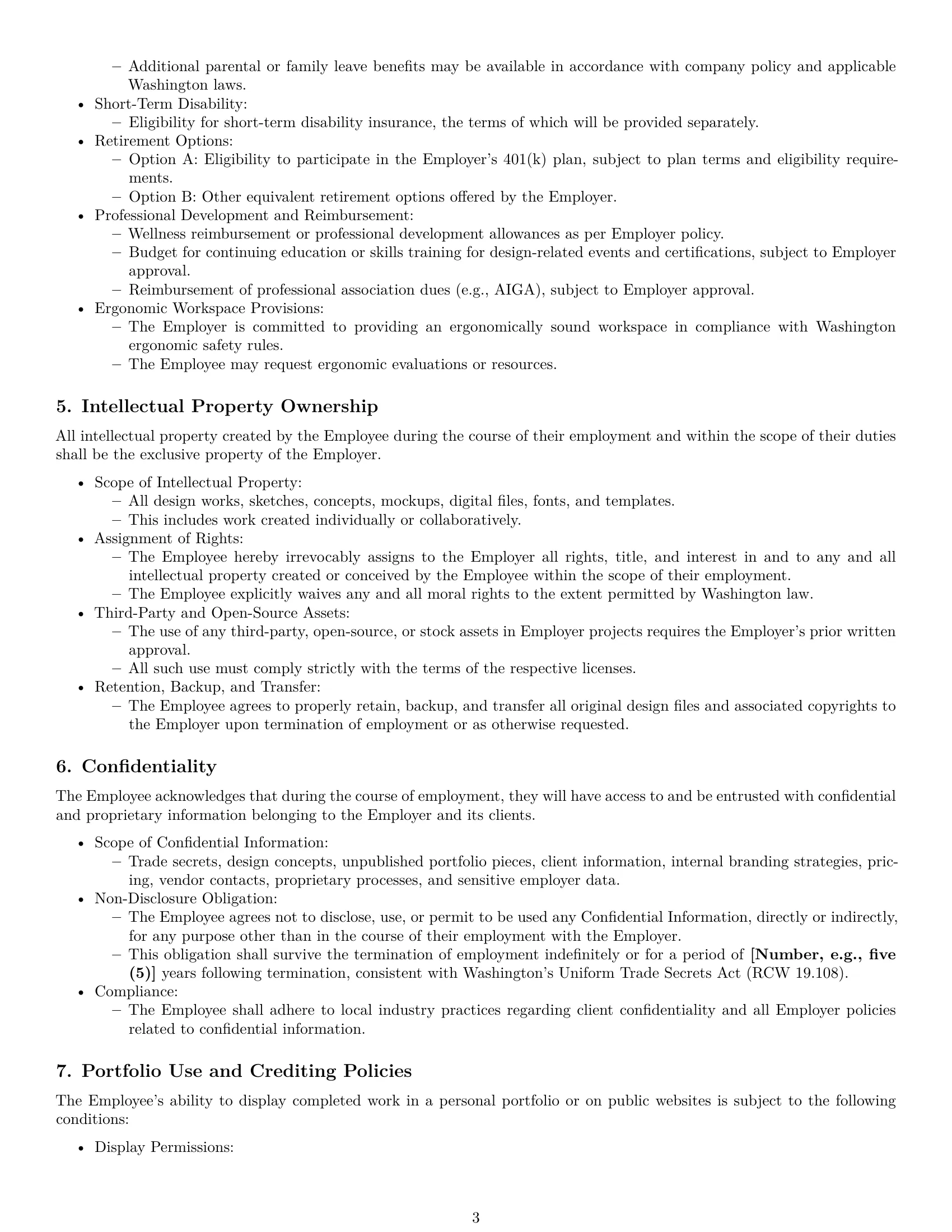 Preview page 3 of Pro Washington graphic designer employment contract template