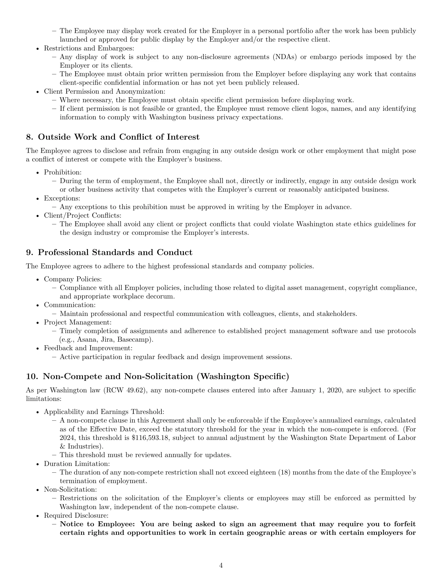 Preview page 4 of Pro Washington graphic designer employment contract template