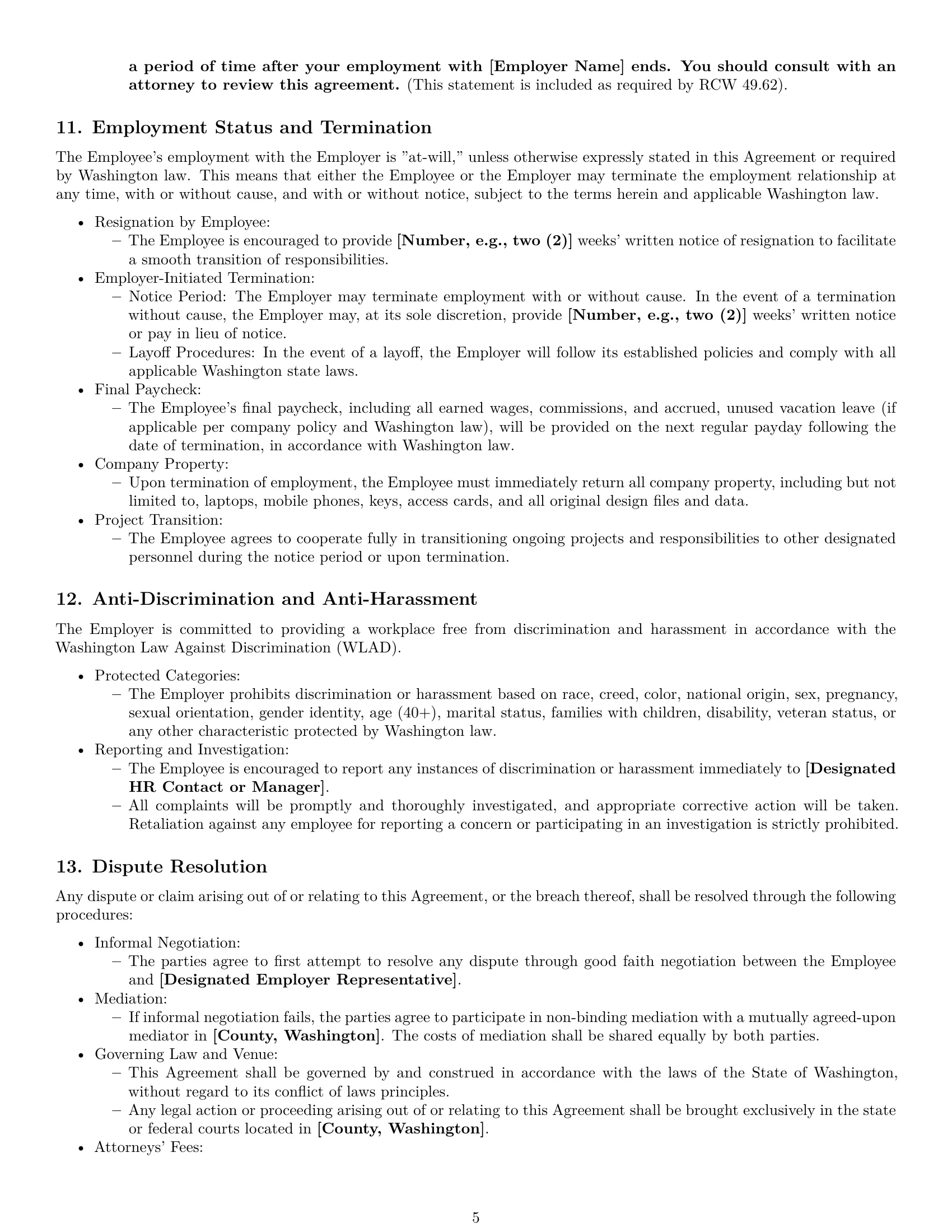 Preview page 5 of Pro Washington graphic designer employment contract template