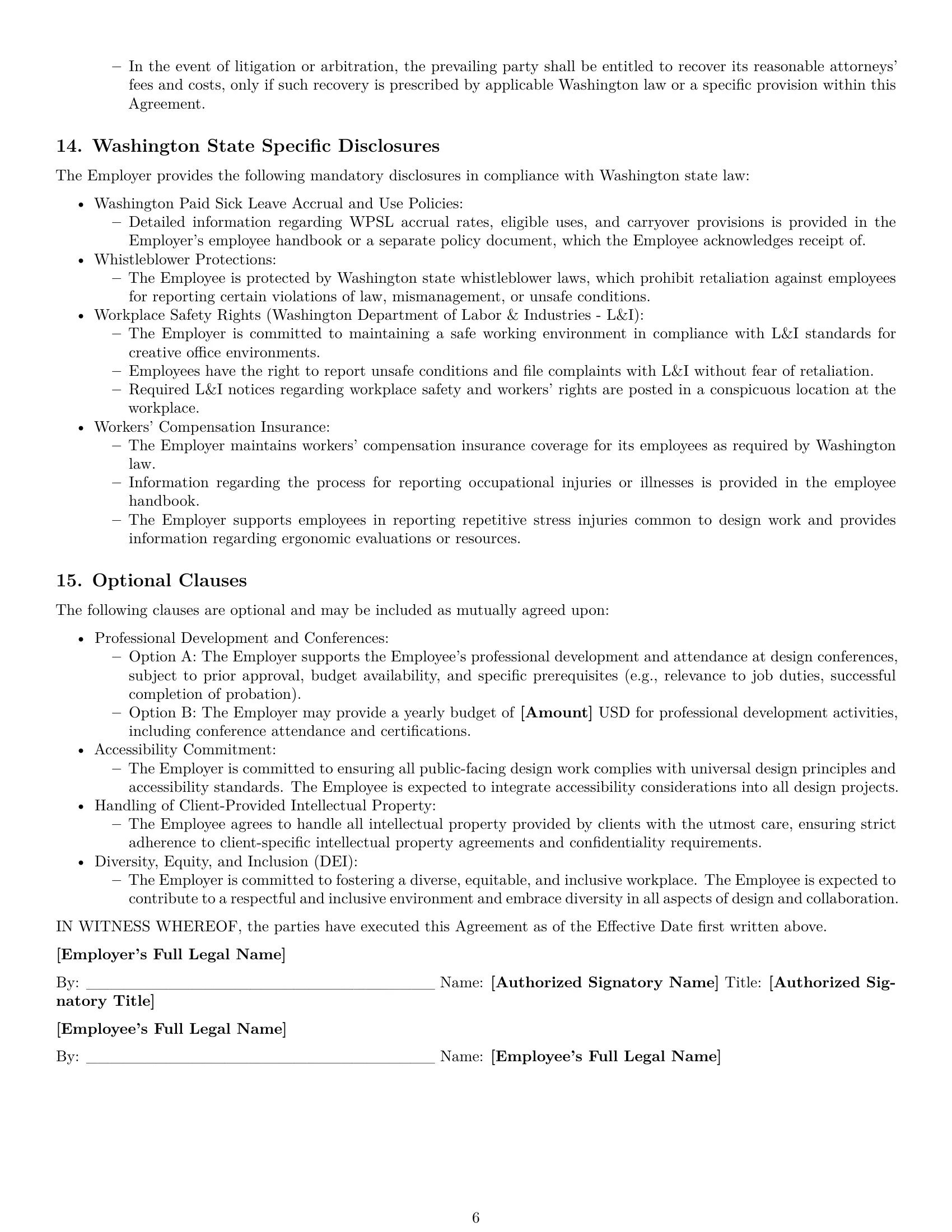 Preview page 6 of Pro Washington graphic designer employment contract template