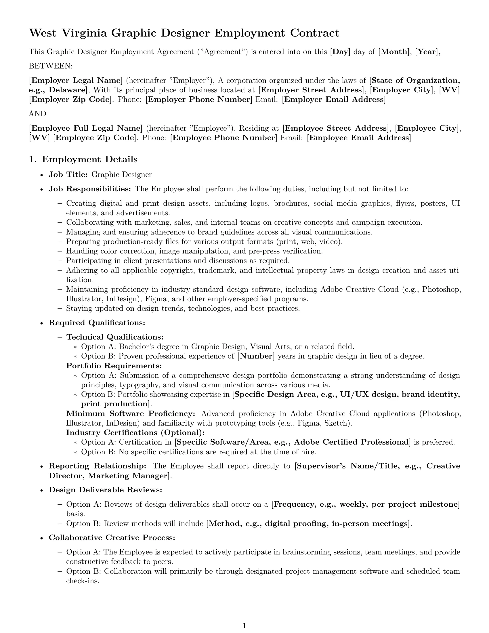 Preview page 1 of Pro West Virginia graphic designer employment contract template