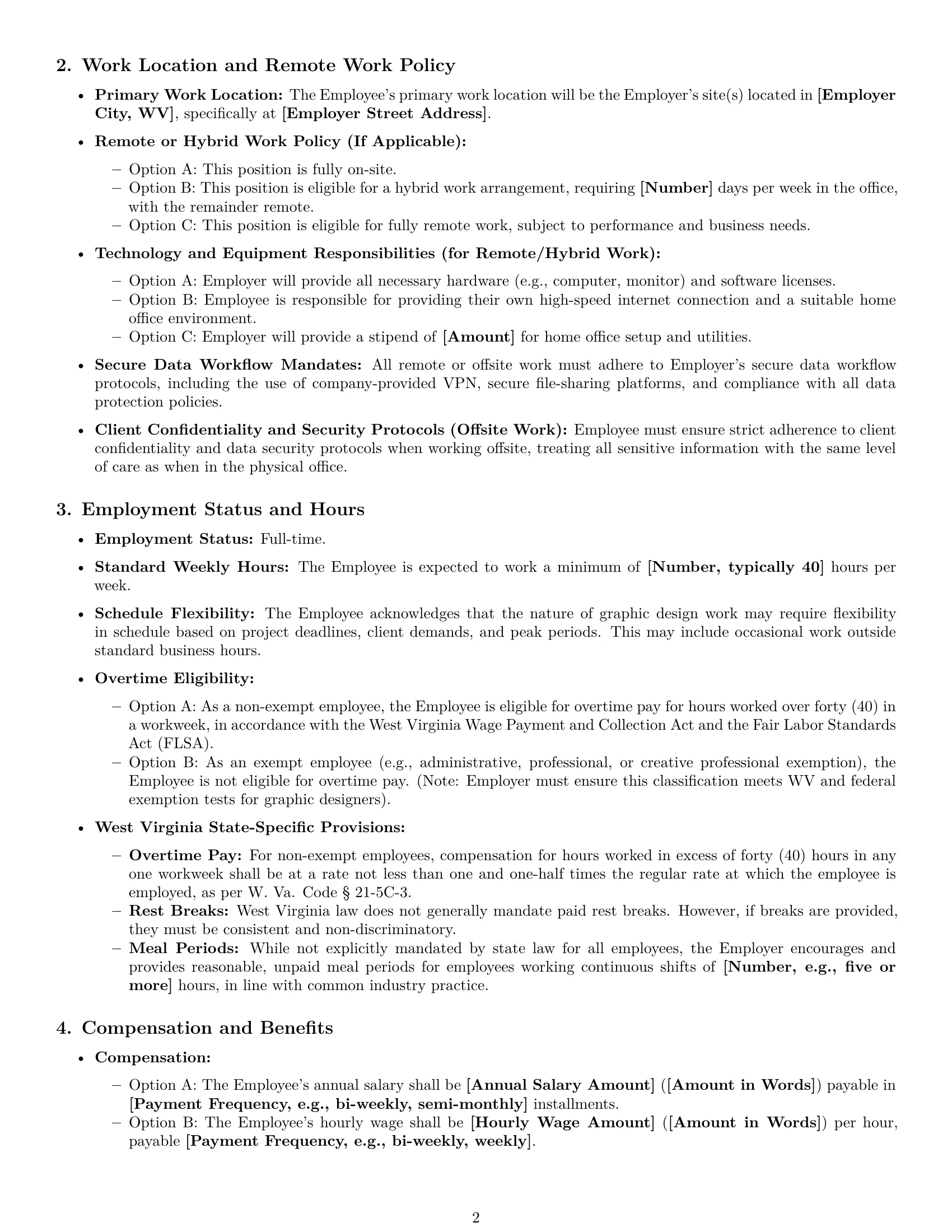 Preview page 2 of Pro West Virginia graphic designer employment contract template