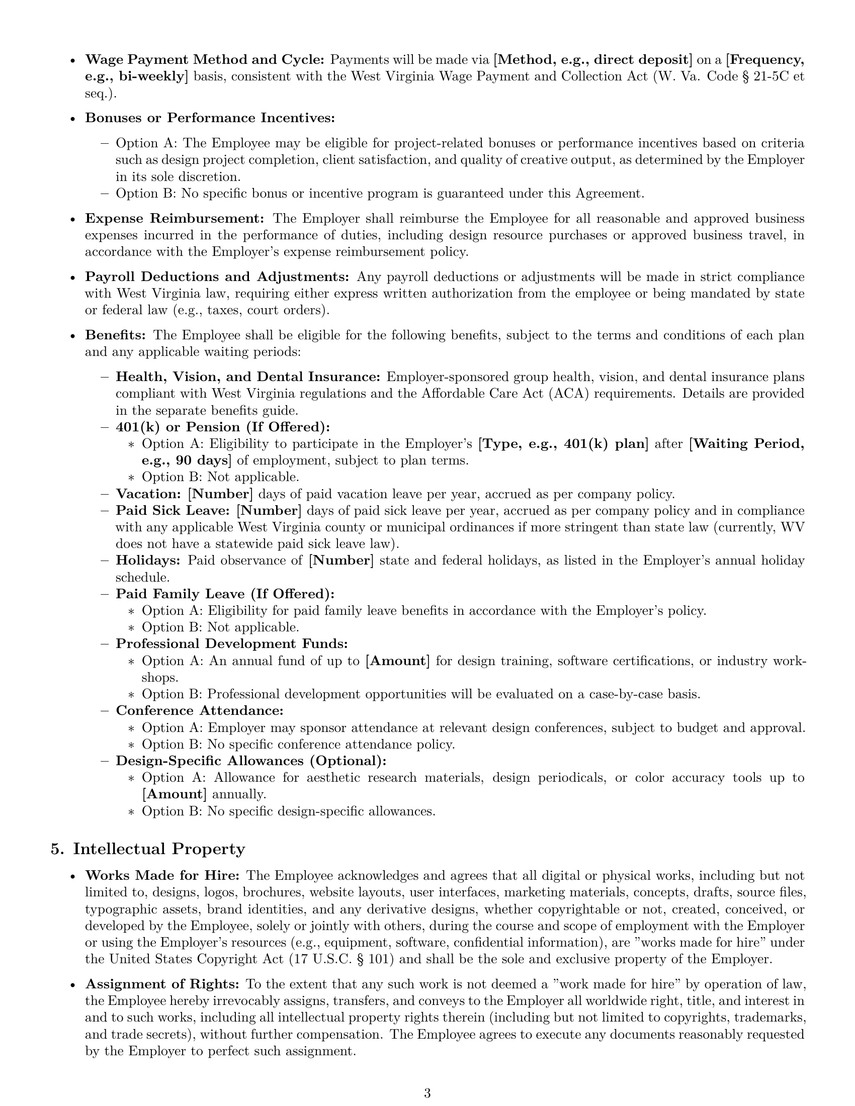 Preview page 3 of Pro West Virginia graphic designer employment contract template