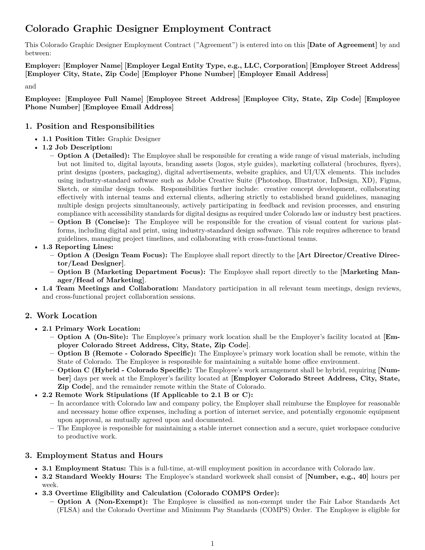Preview page 1 of Pro Colorado graphic designer employment contract template