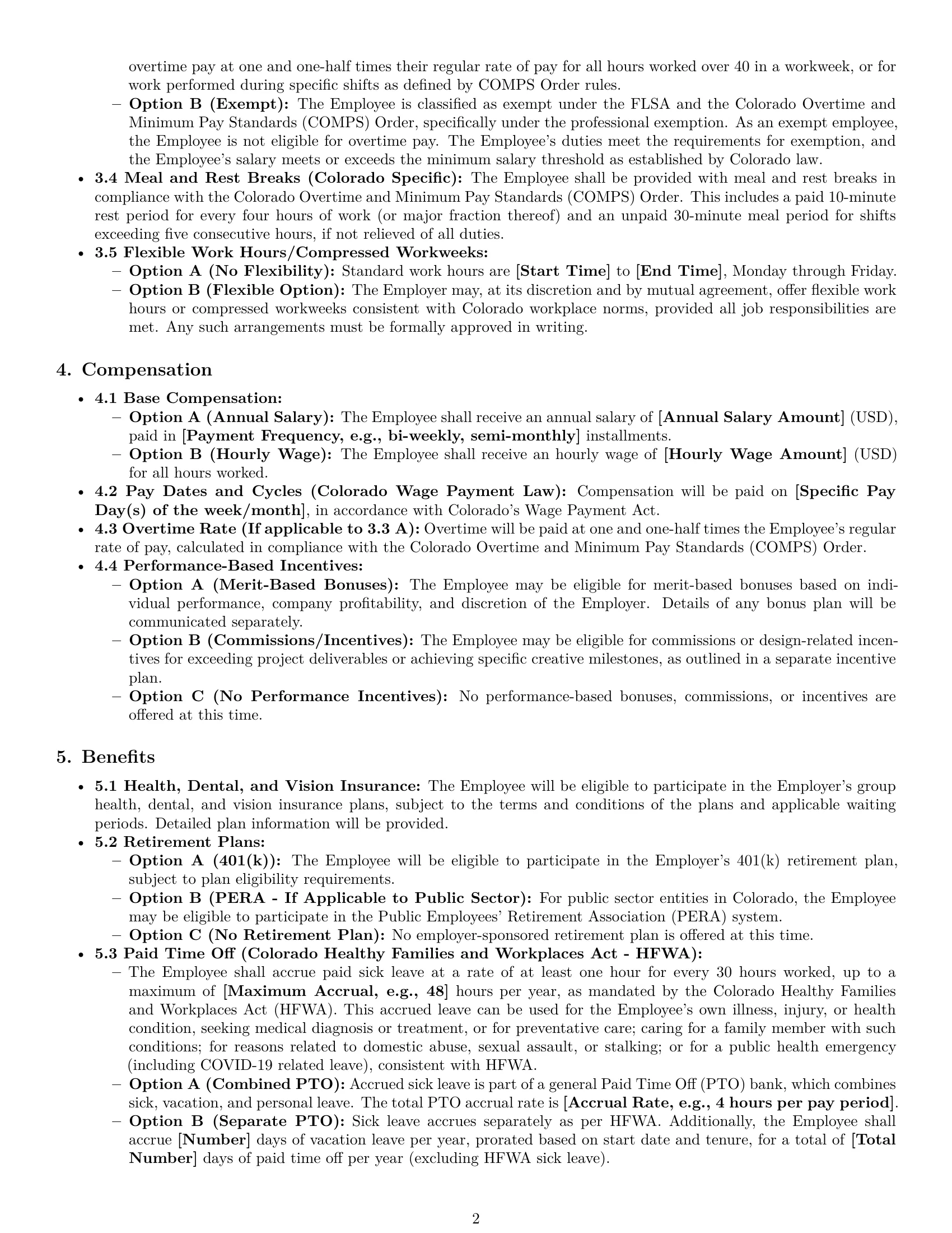 Preview page 2 of Pro Colorado graphic designer employment contract template