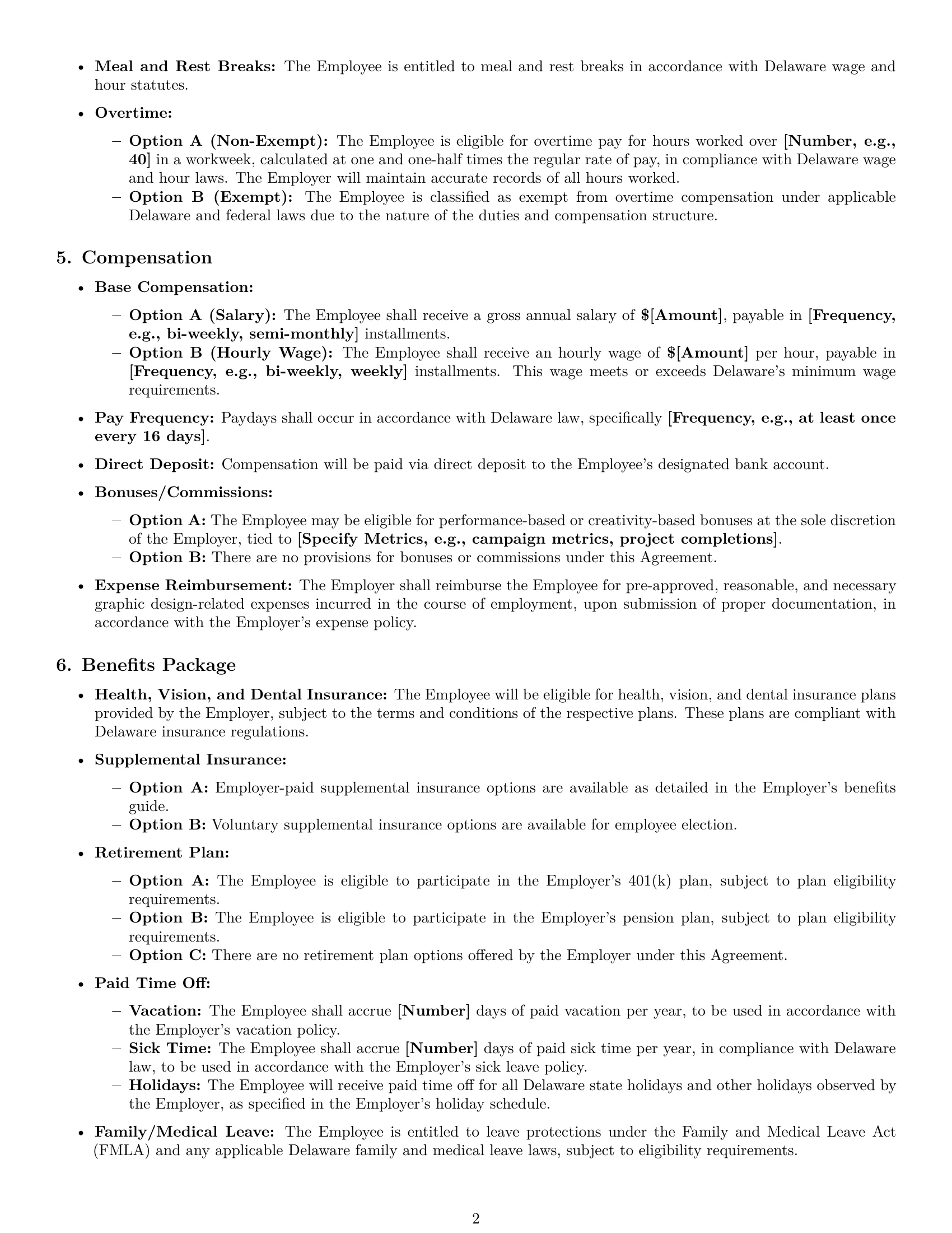 Preview page 2 of Pro Delaware graphic designer employment contract template
