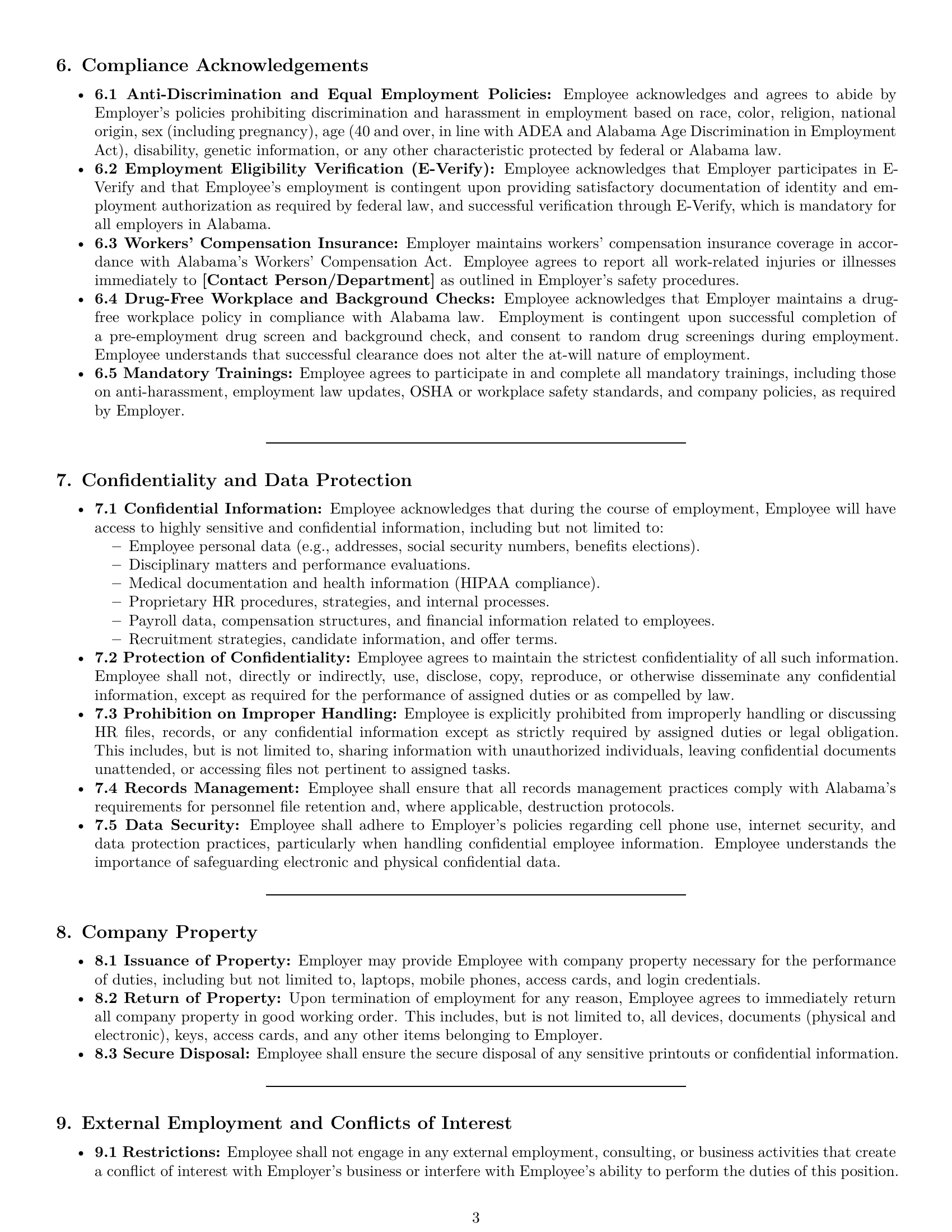 Preview page 3 of Pro Alabama HR assistant employment contract template