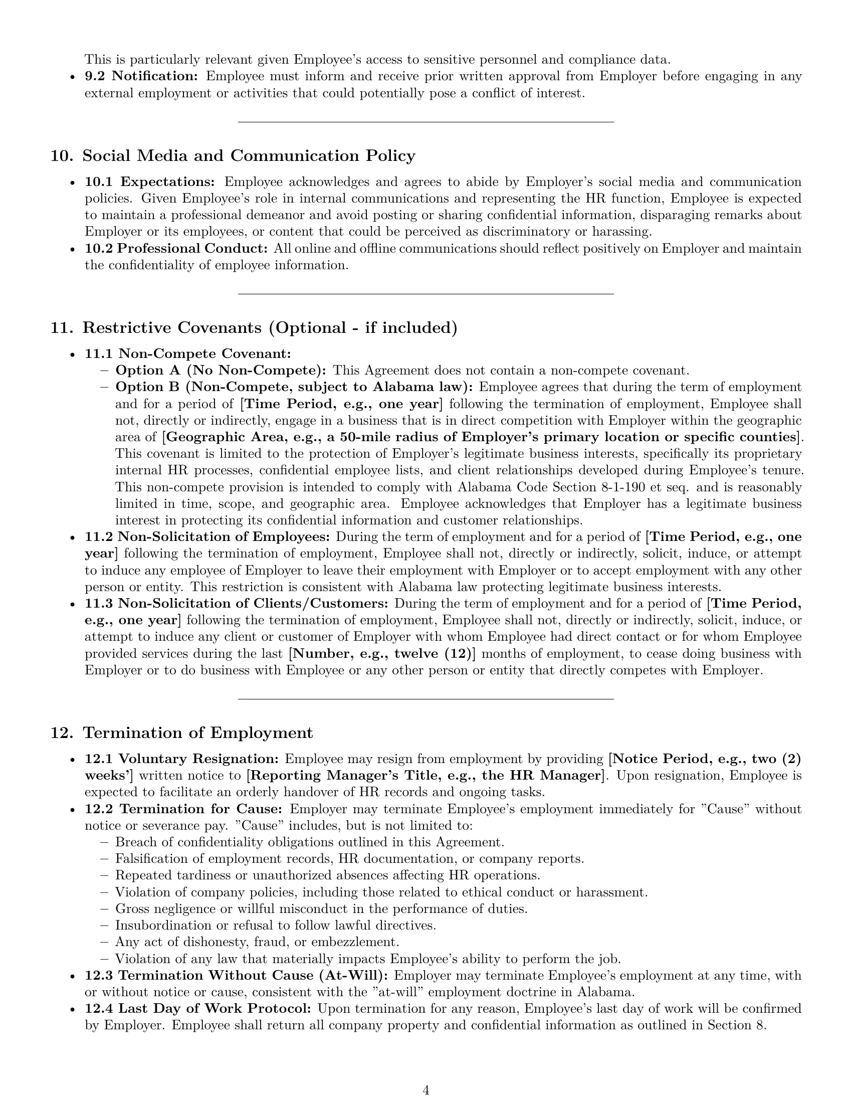 Preview page 4 of Pro Alabama HR assistant employment contract template
