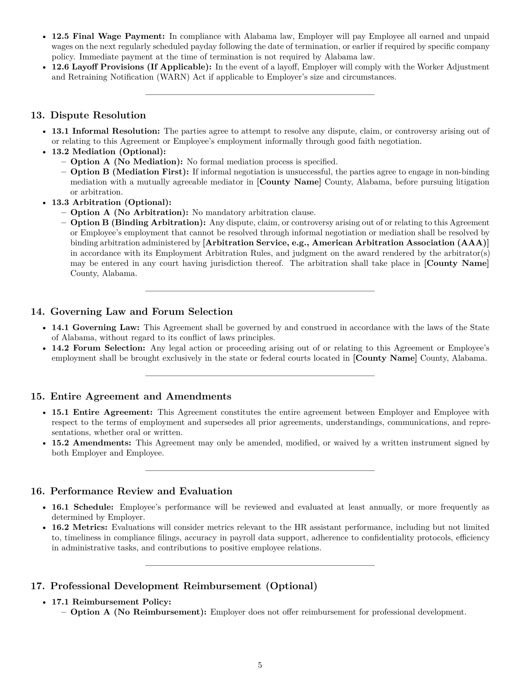 Preview page 5 of Pro Alabama HR assistant employment contract template