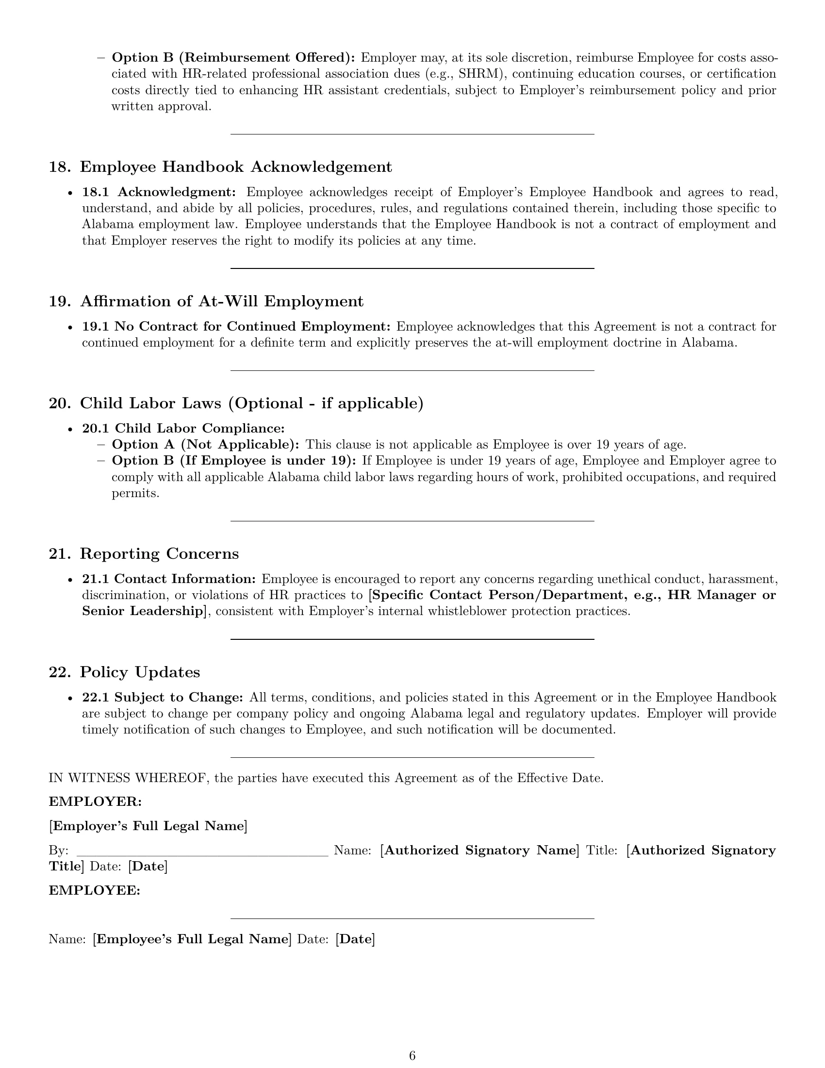 Preview page 6 of Pro Alabama HR assistant employment contract template