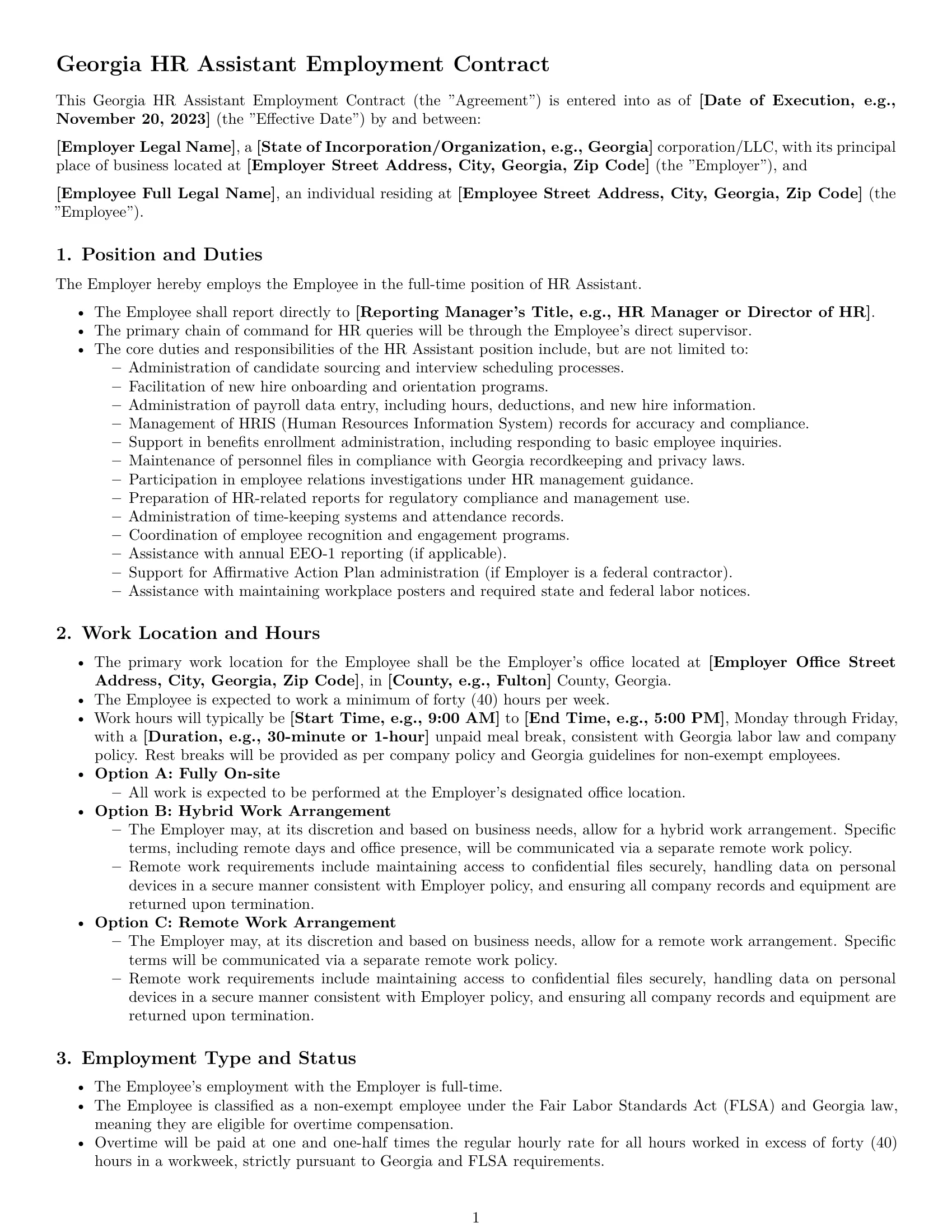 Preview page 1 of Pro Georgia HR assistant employment contract template