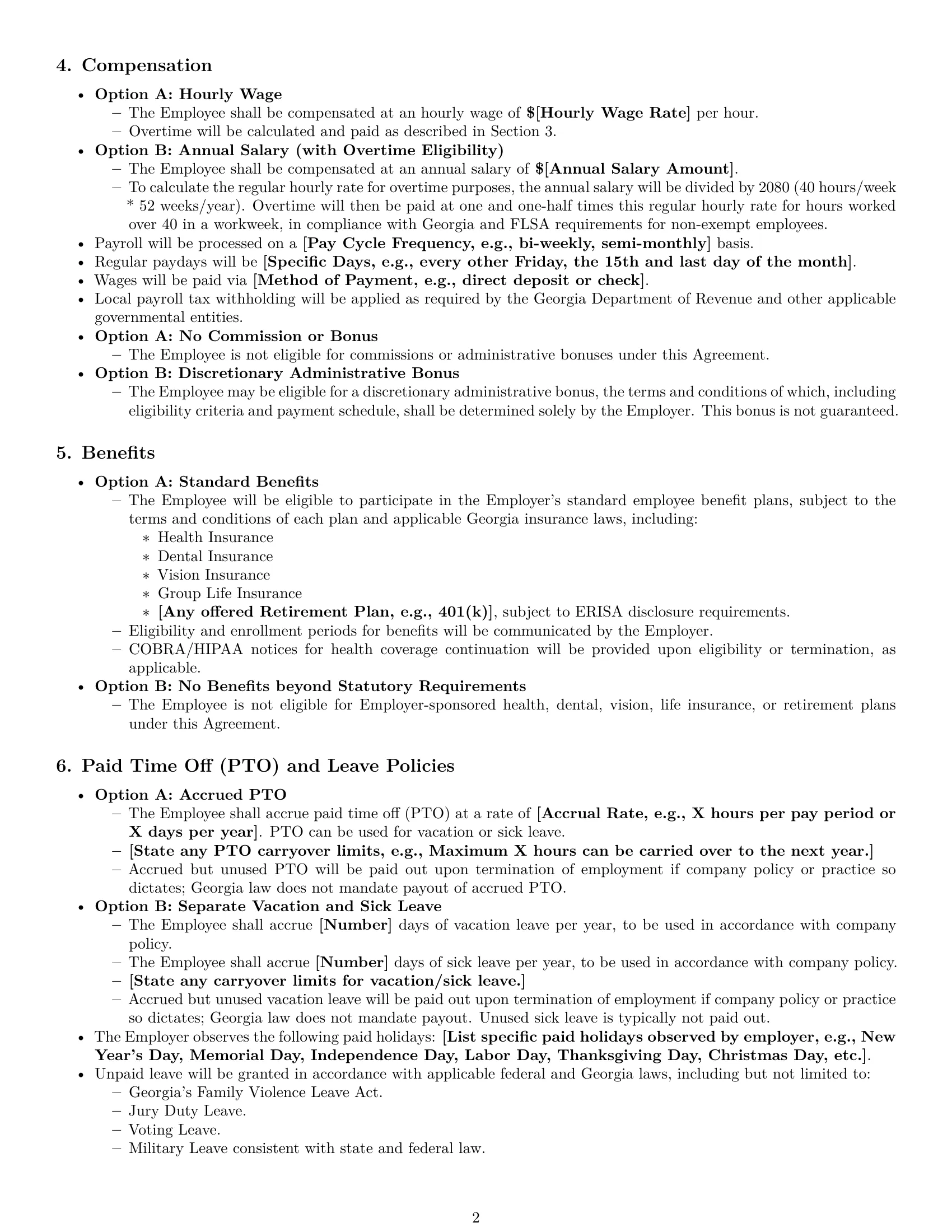 Preview page 2 of Pro Georgia HR assistant employment contract template