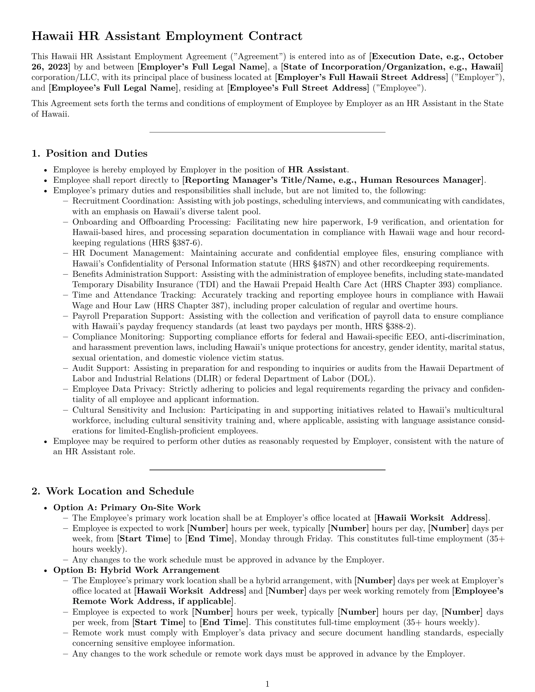 Preview page 1 of Pro Hawaii HR assistant employment contract template