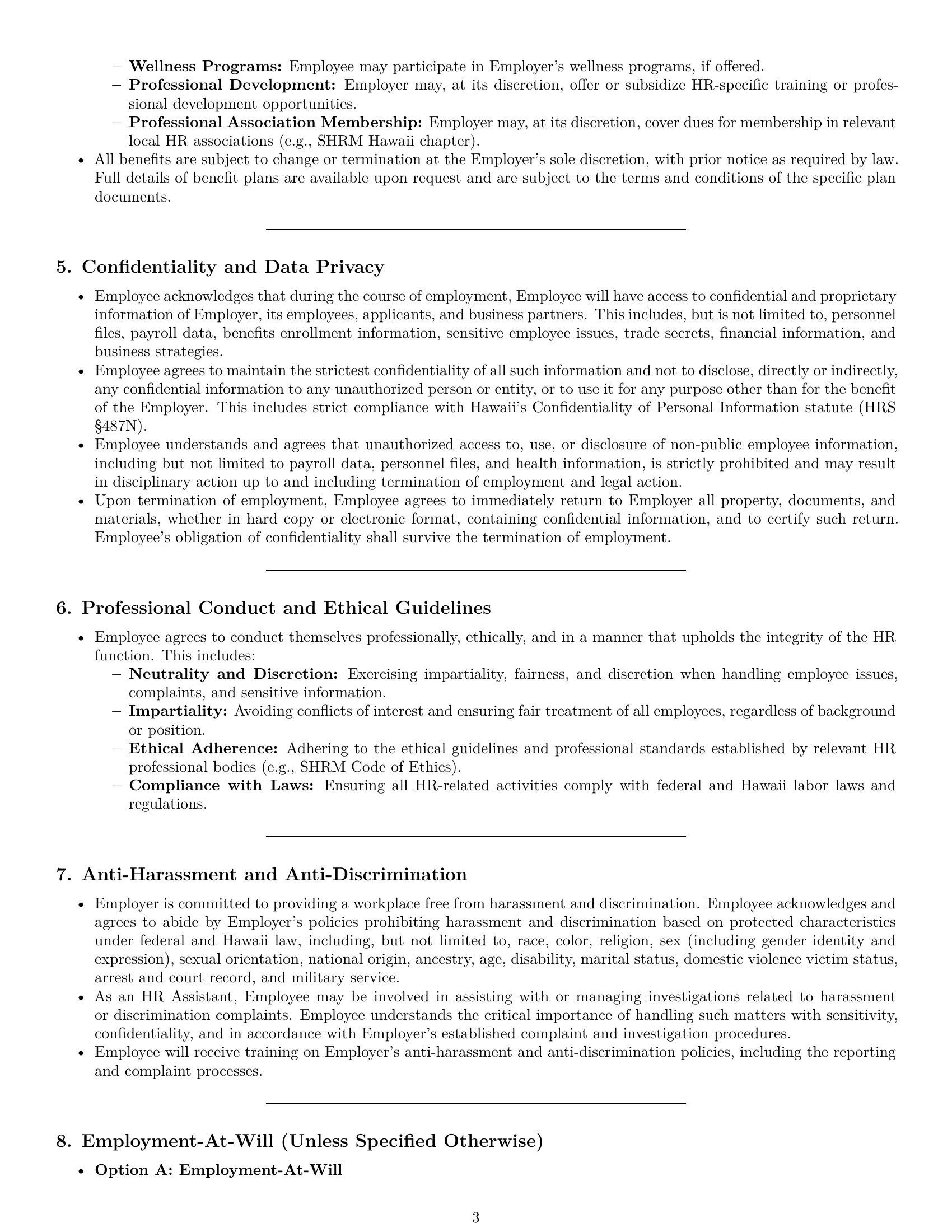 Preview page 3 of Pro Hawaii HR assistant employment contract template