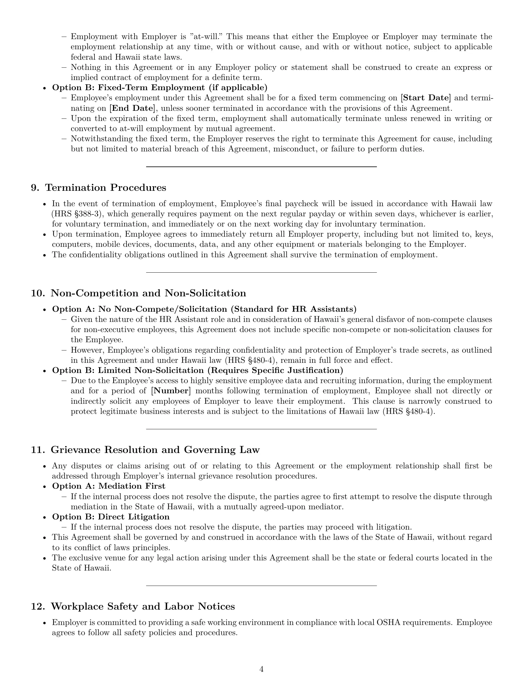 Preview page 4 of Pro Hawaii HR assistant employment contract template