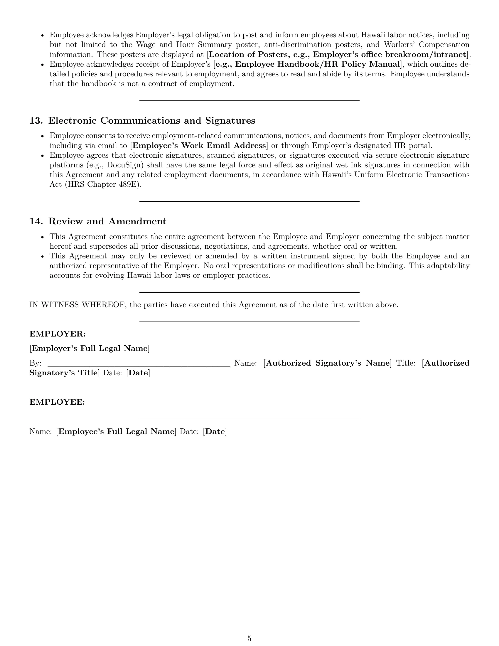 Preview page 5 of Pro Hawaii HR assistant employment contract template