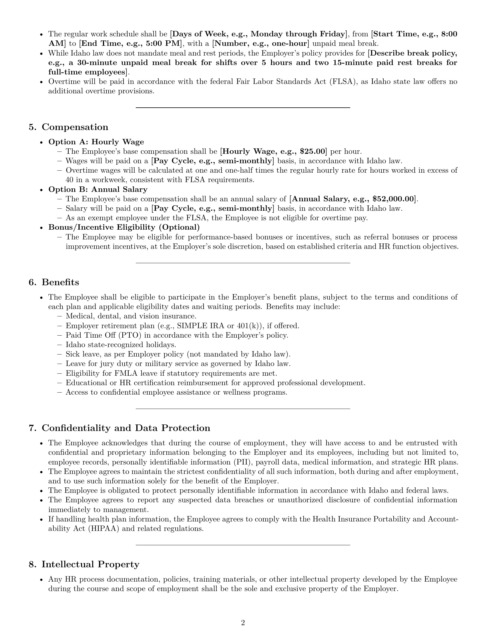 Preview page 2 of Pro Idaho HR assistant employment contract template