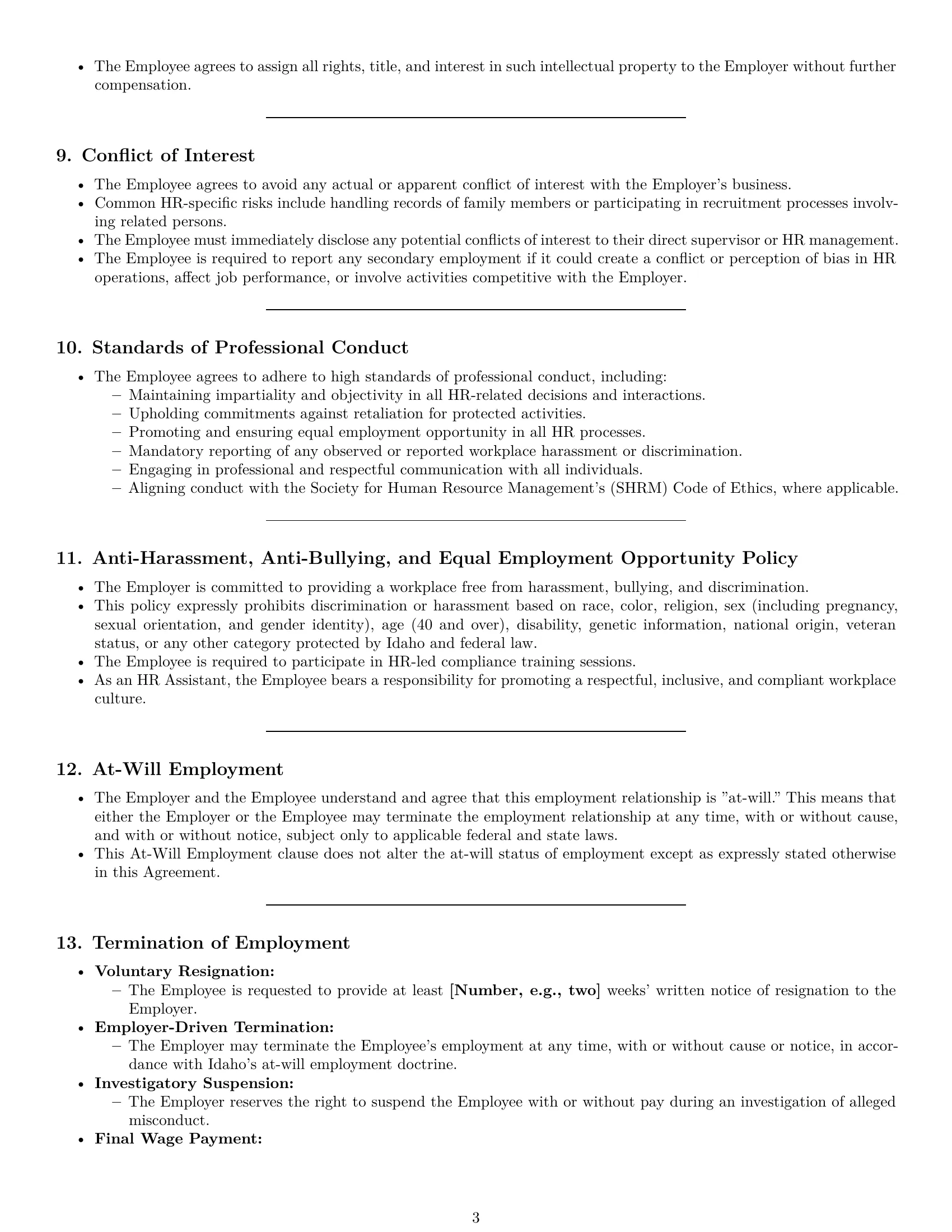 Preview page 3 of Pro Idaho HR assistant employment contract template