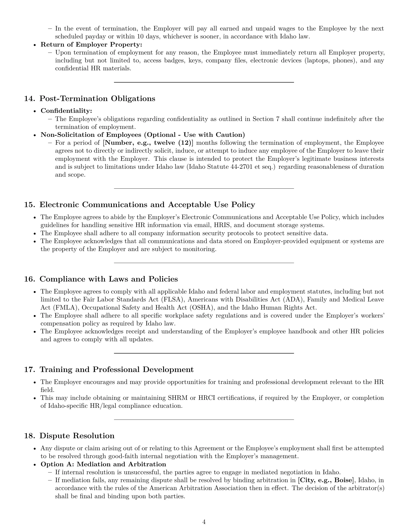 Preview page 4 of Pro Idaho HR assistant employment contract template