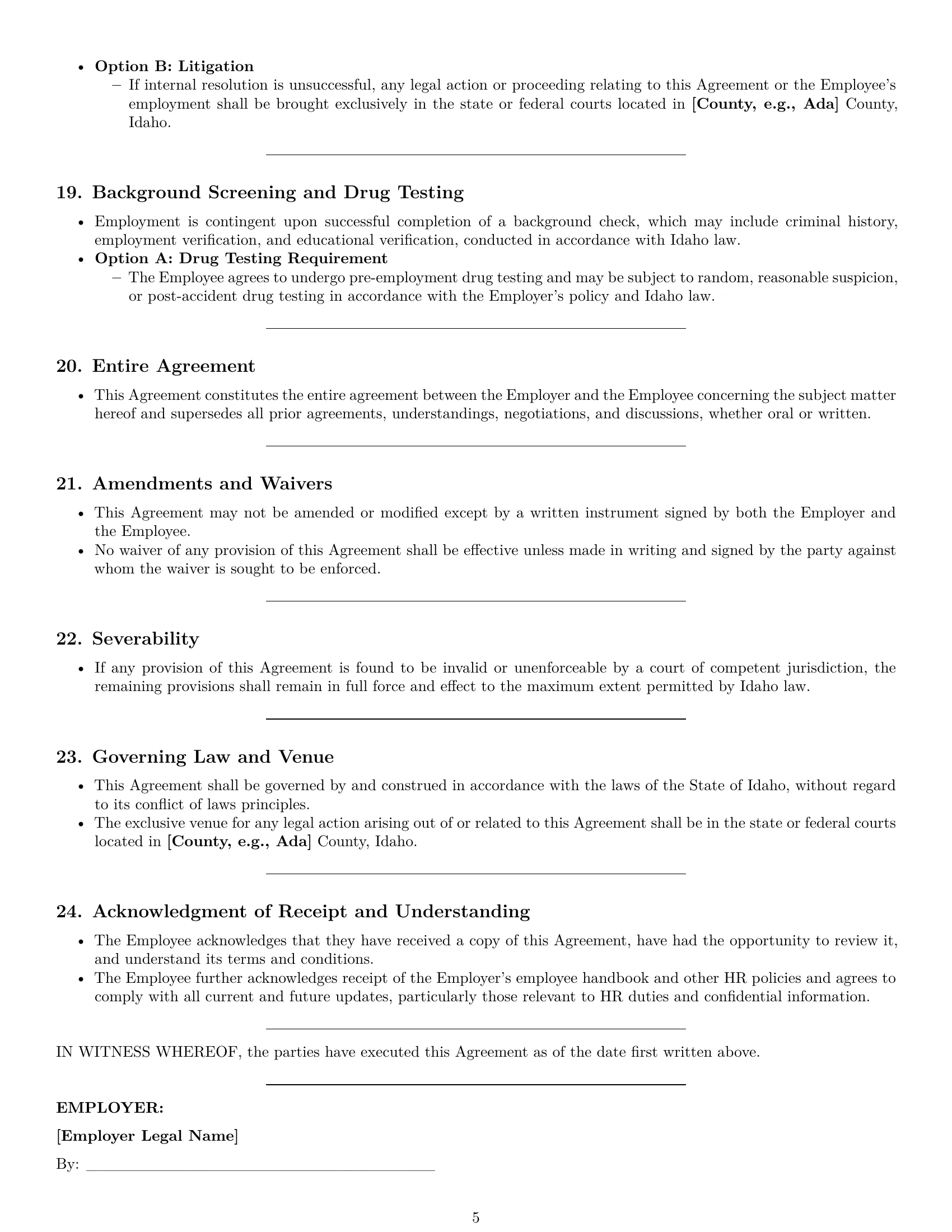 Preview page 5 of Pro Idaho HR assistant employment contract template