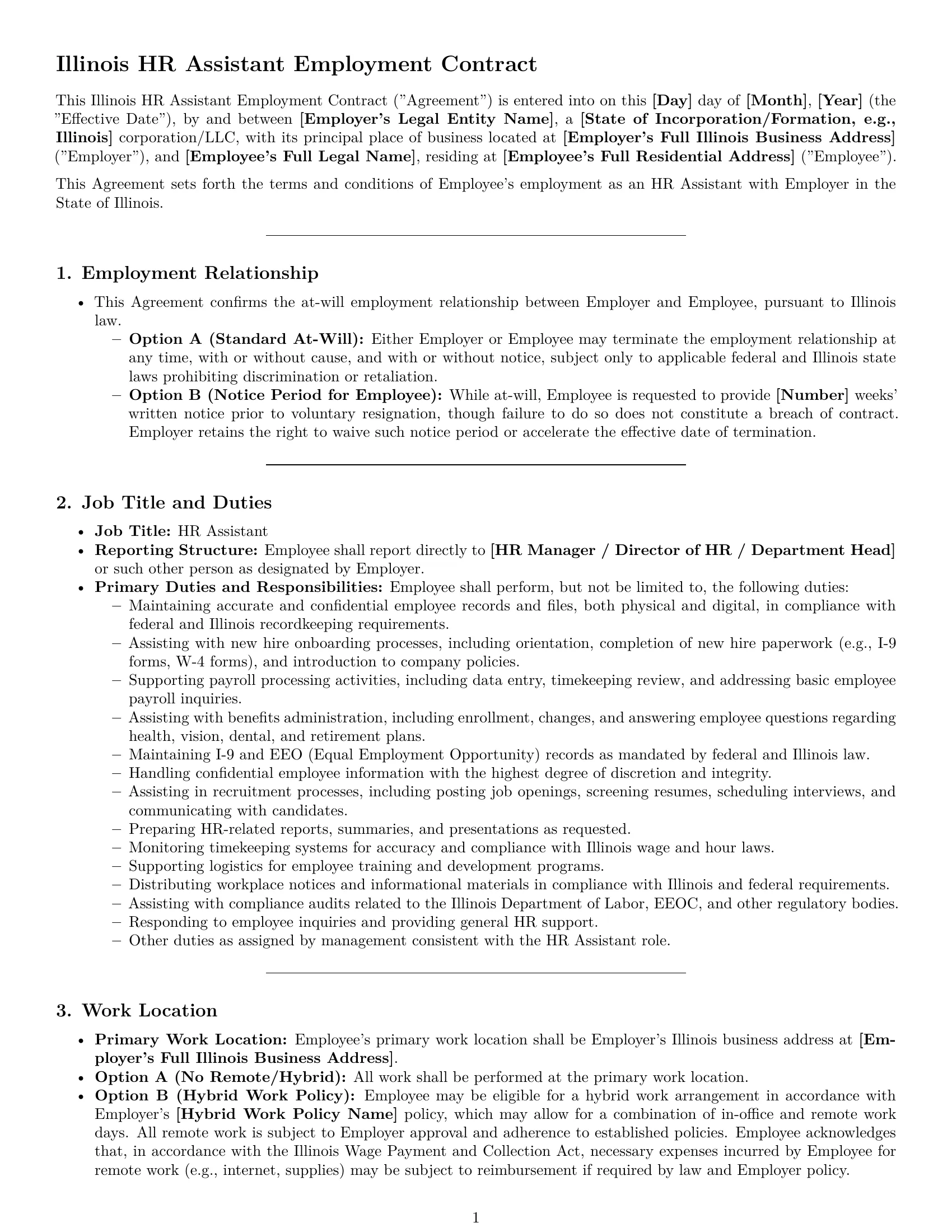 Preview page 1 of Pro Illinois HR assistant employment contract template