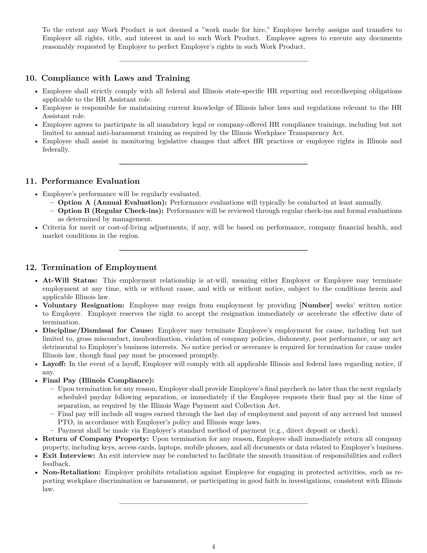 Preview page 4 of Pro Illinois HR assistant employment contract template
