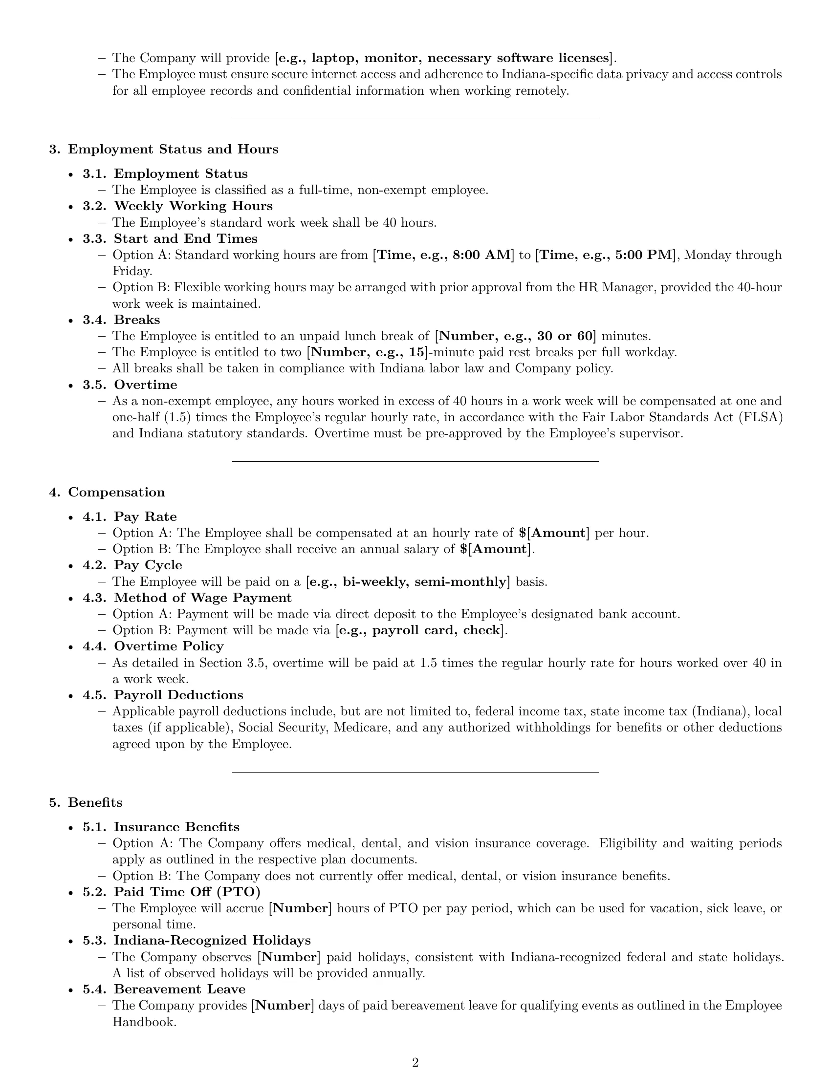 Preview page 2 of Pro Indiana HR assistant employment contract template