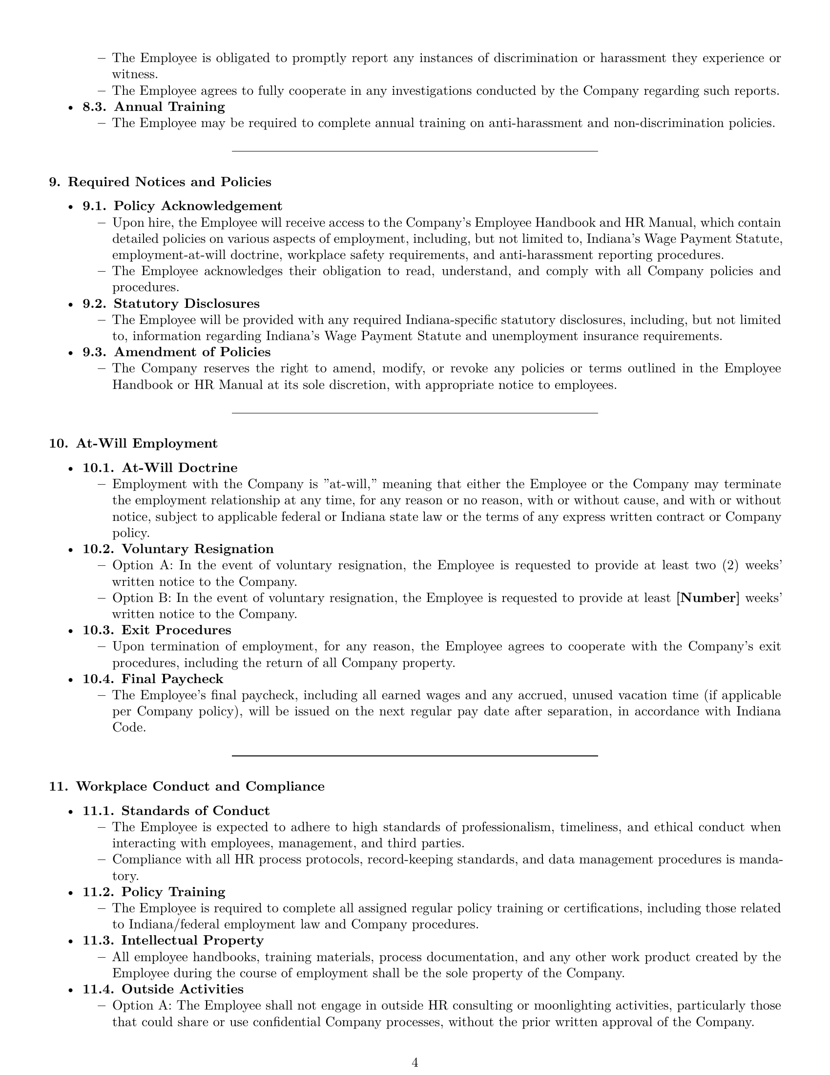 Preview page 4 of Pro Indiana HR assistant employment contract template